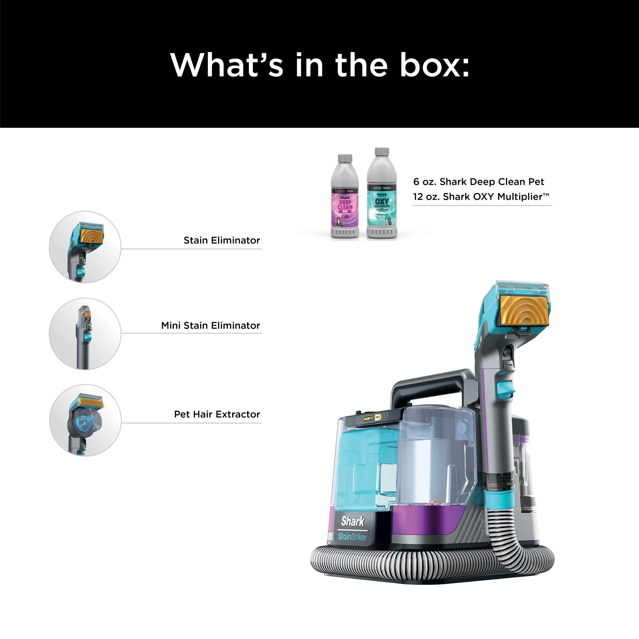 Shark StainStriker HairPro Carpet and Upholstery Cleaner, Portable with 3 Tools, 6oz Deep Clean Pro Formula and 12oz OXY Multiplier Formula, PX250 Dark Silver/Fuchsia - Image 10