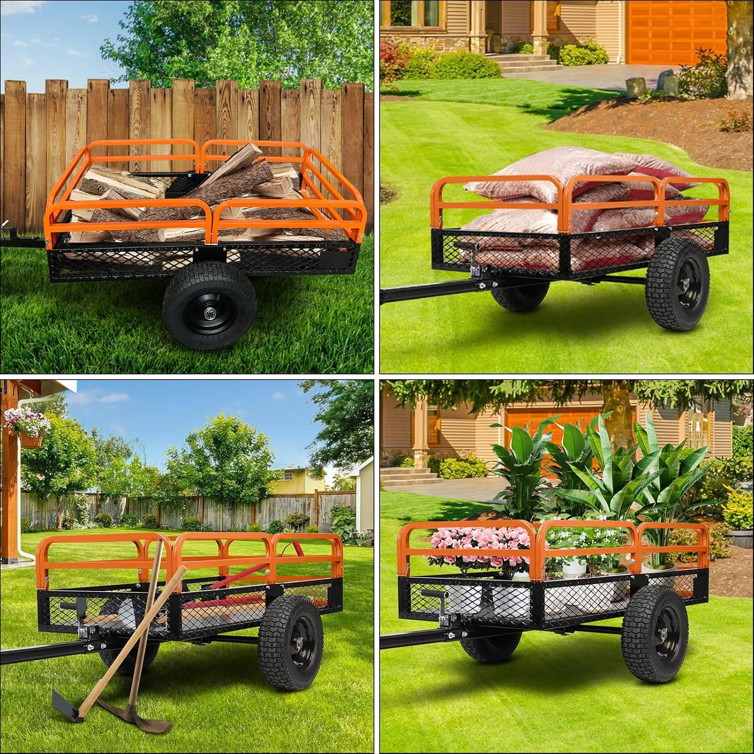 Heavy Duty Steel ATV Trailer,1600 Lbs Dump Cart, 15 Cubic Feet, Removable Sides, for Riding Lawn Mower Tractor - Image 5