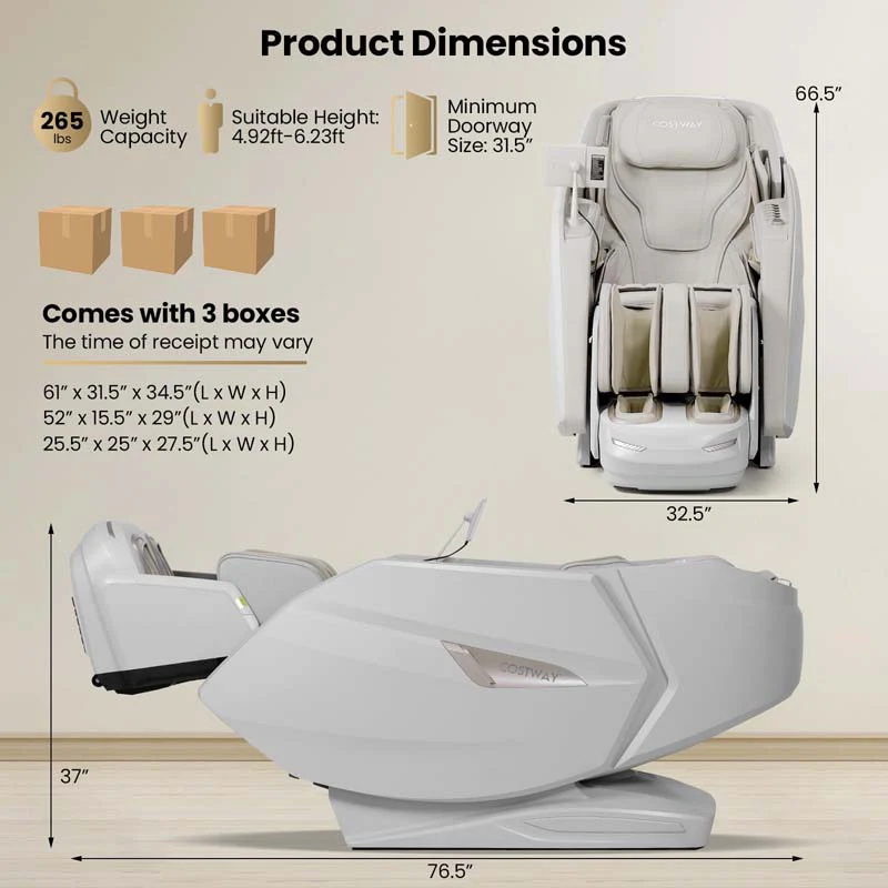 Eletriclife 4D Dual Roller System Flexible Track Zero Gravity Full Body Massage Chair with Heart Rate Monitor