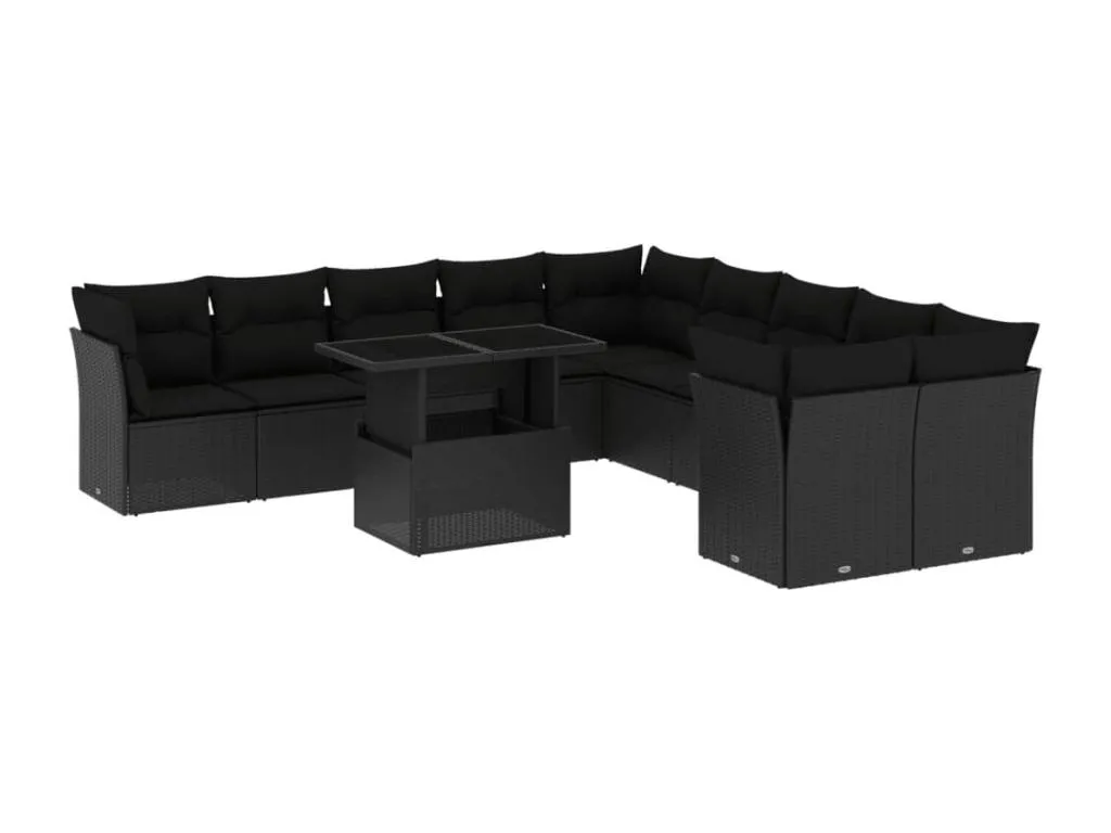 Set de 11 piezas de sofás de jardín y cojines en ratán sintético negro mofz10367