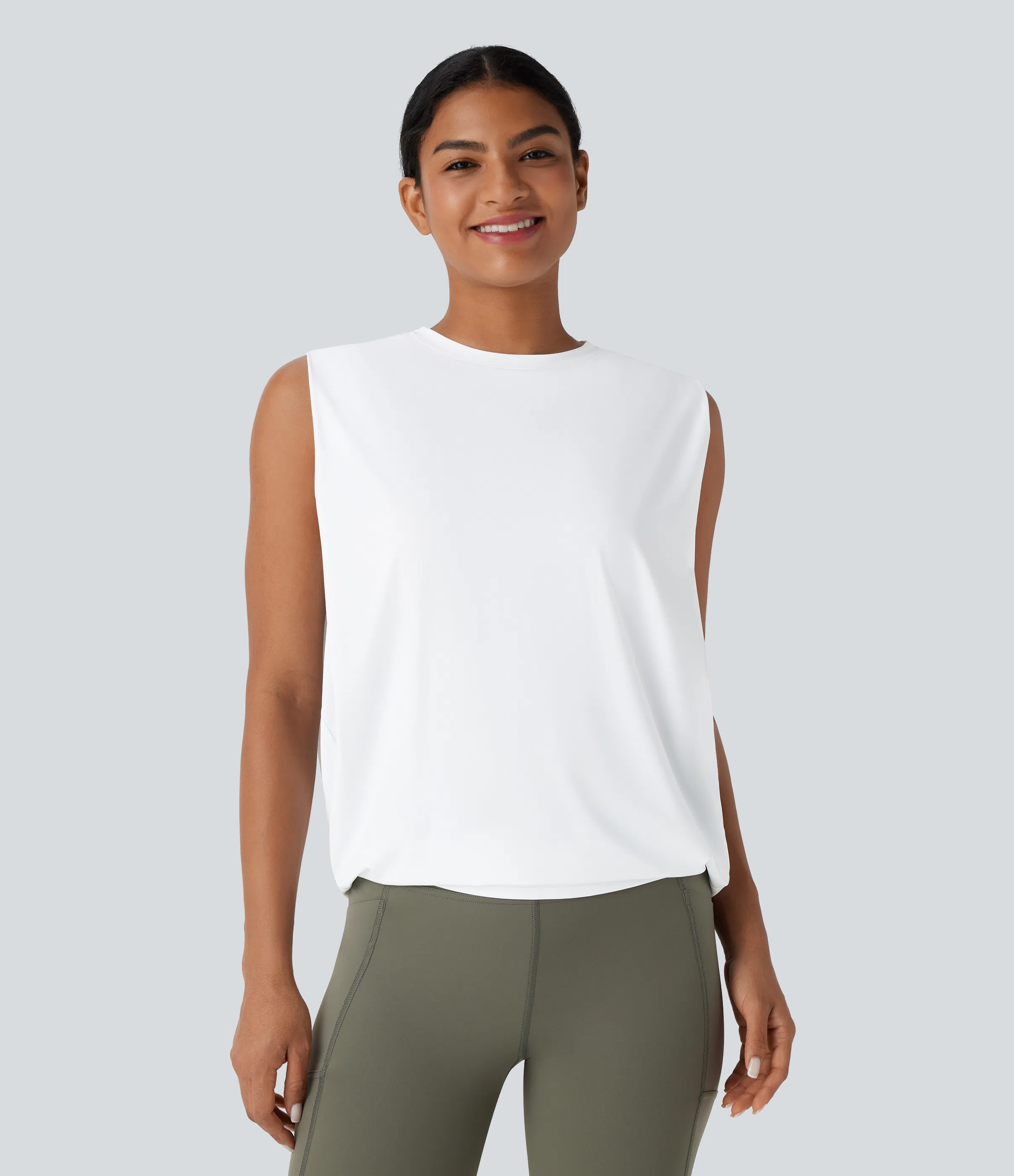 Round Neck Ruched InstantCool Yoga Tank Top