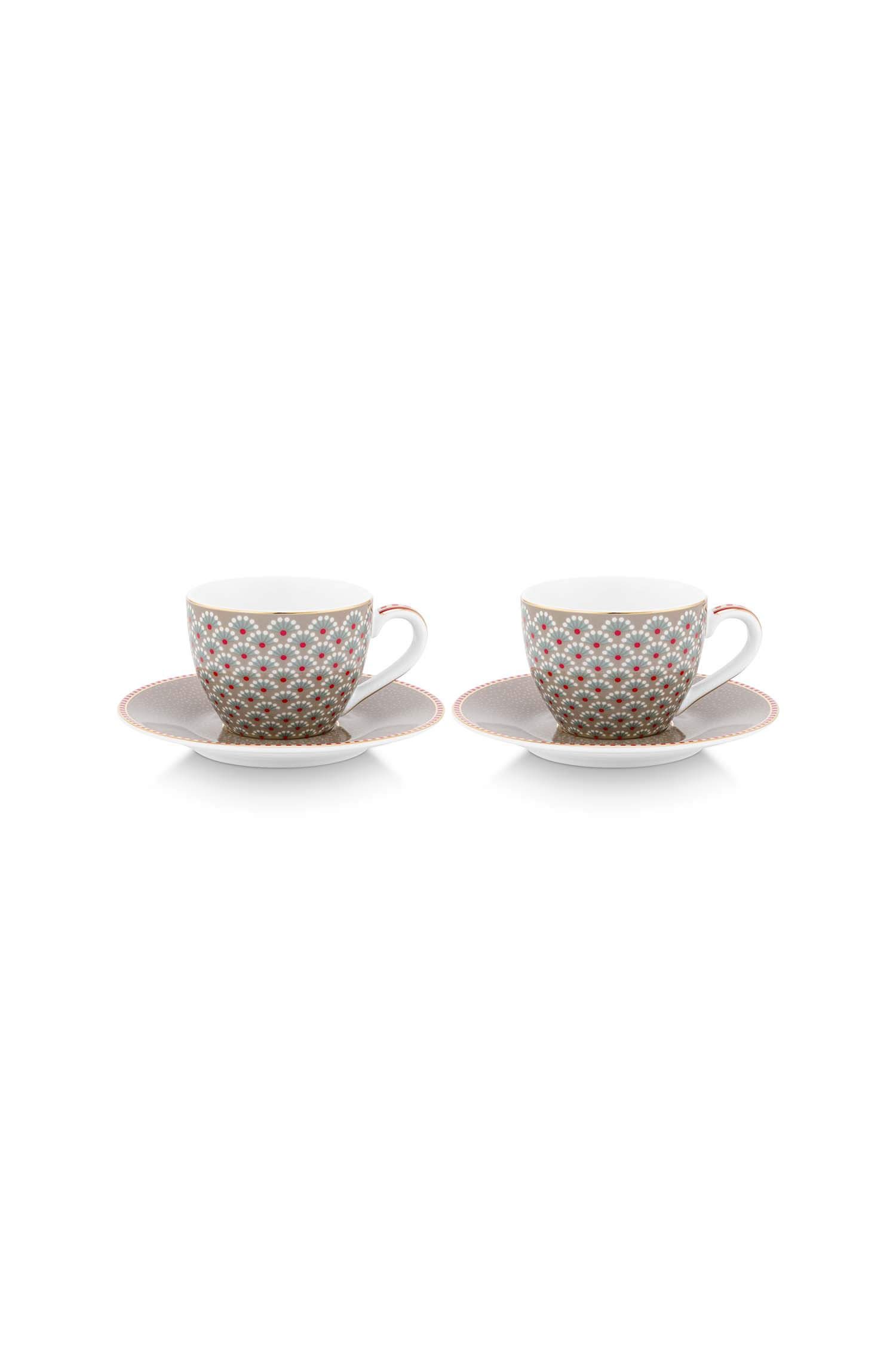 Set/2 Espresso Cups and Saucers Blooming Tales Khaki 120ml