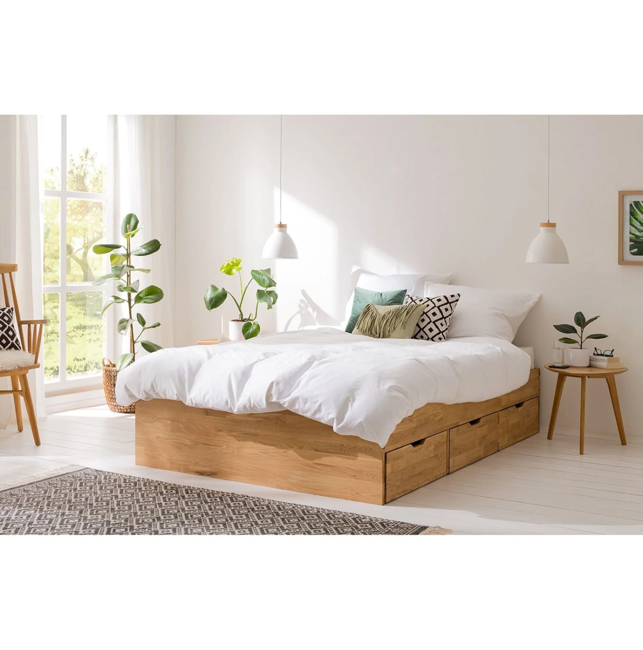 Cama con almacenaje de madera maciza de roble Sofia | NordicStory