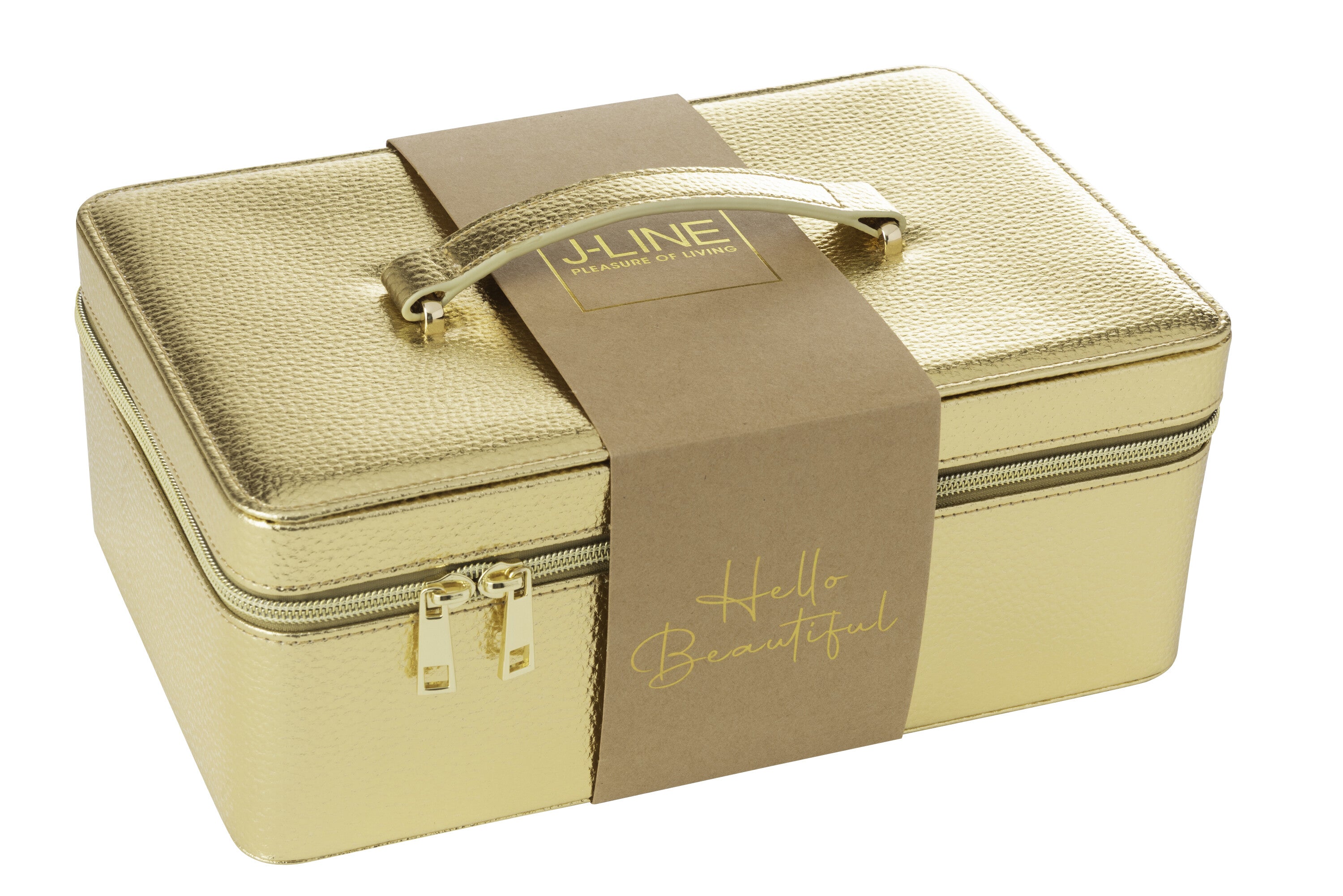 J-Line toilettas Rechthoek + spiegel - kunstleder - goud