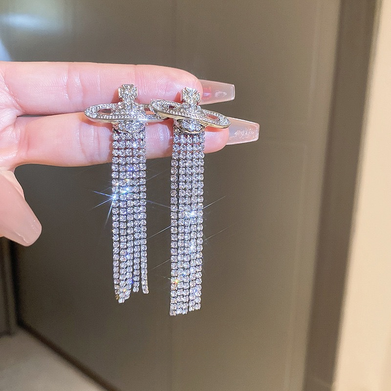 Vivienne Westwood Party Queen Rhinestone Tassel Saturn Earrings - Original Replica Club