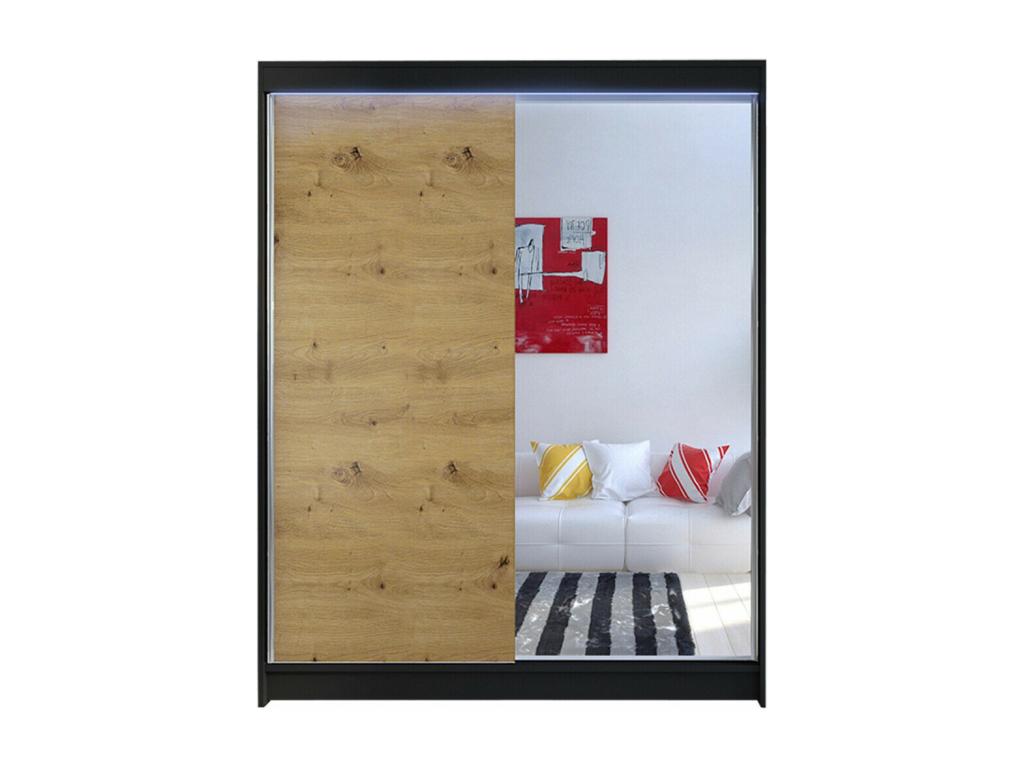 Armario Cozetiq 140 - Roble Artisan - Negro - 200x150x58cm - Puertas de armario Correderas