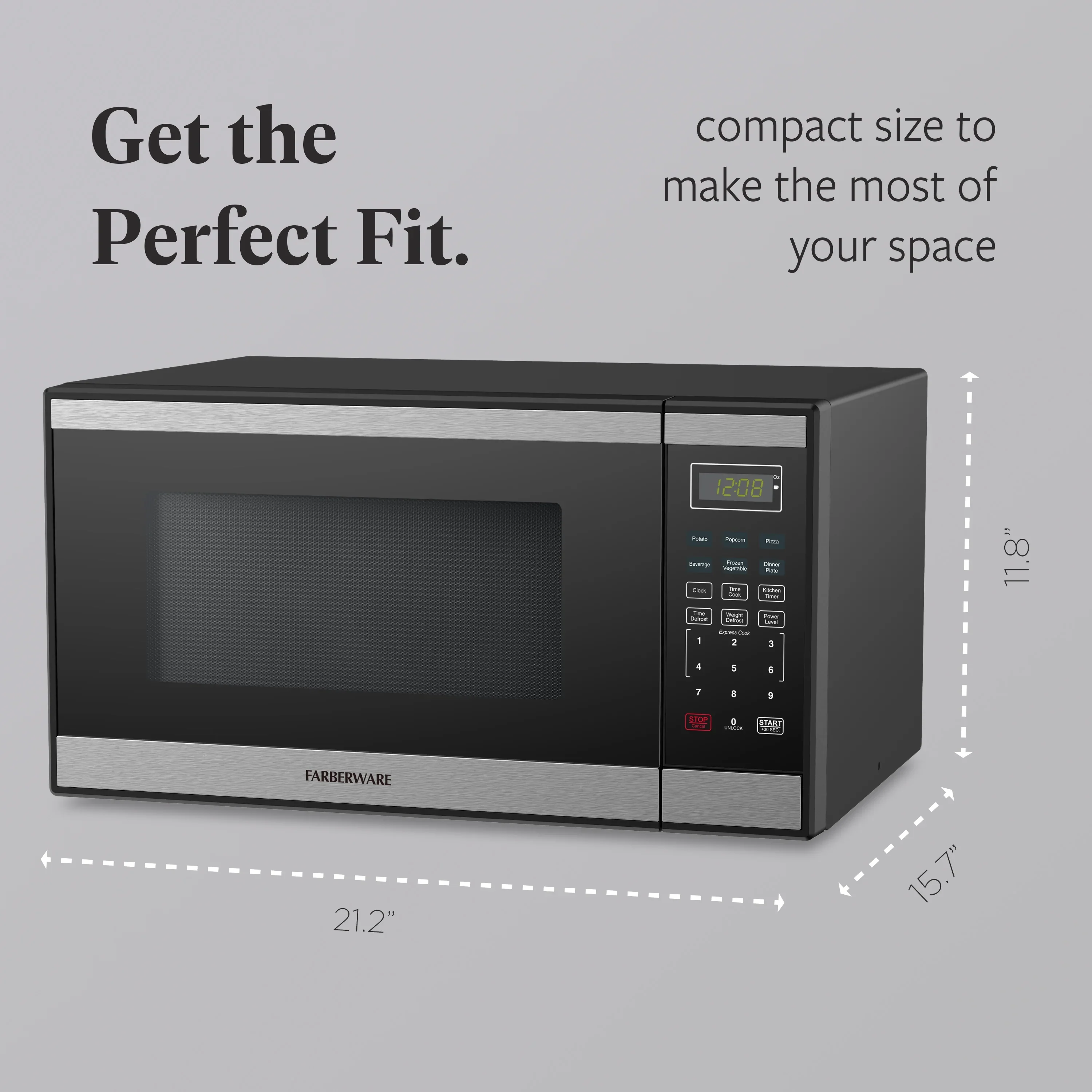 Farberware FMGZ09BKA 0.9 Cu. Ft. Microwave Oven, 900W, Digital Control, LED Display, 6 Cooking Presets, Black