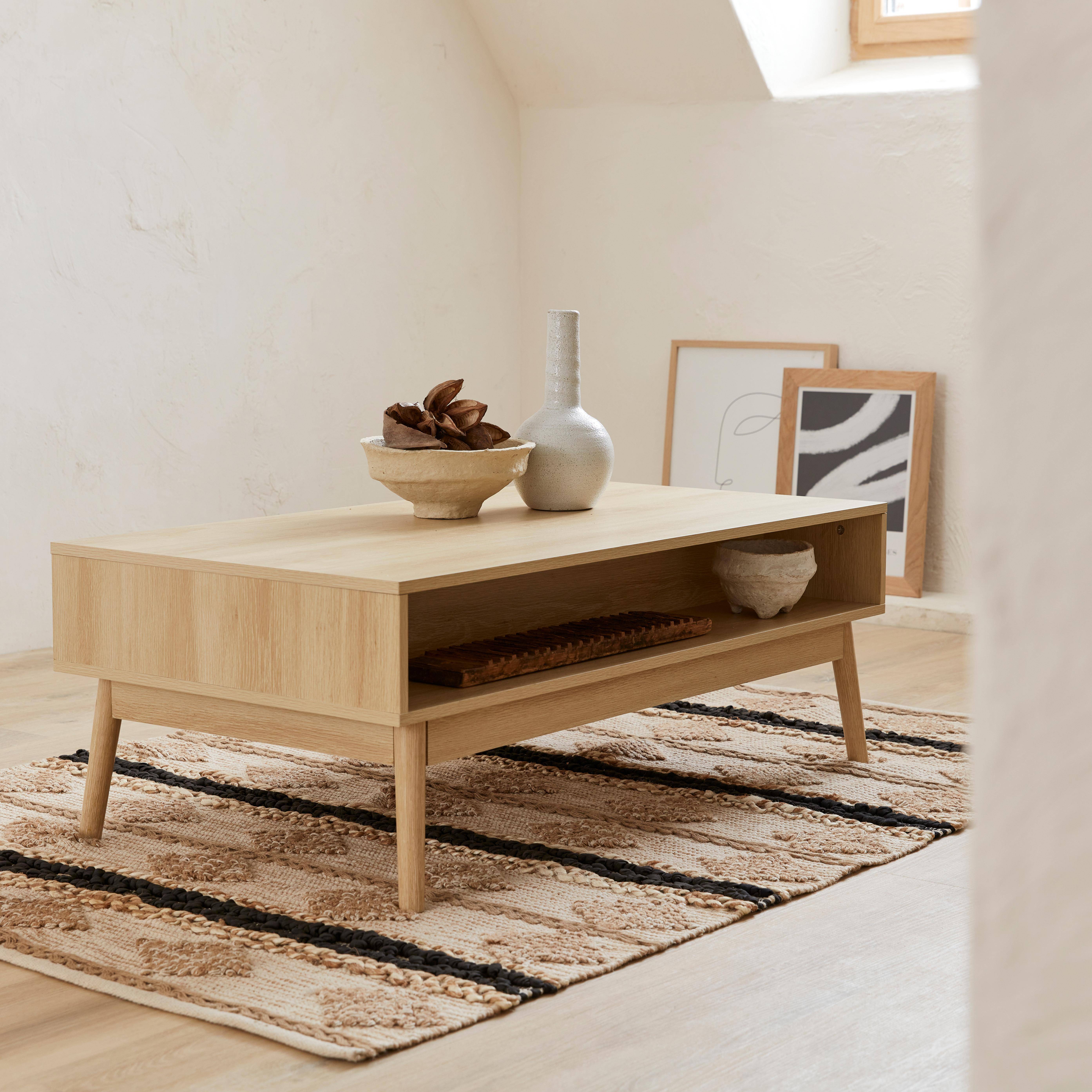 Linear - Mesa de centro con decoración de madera, 1 cajón