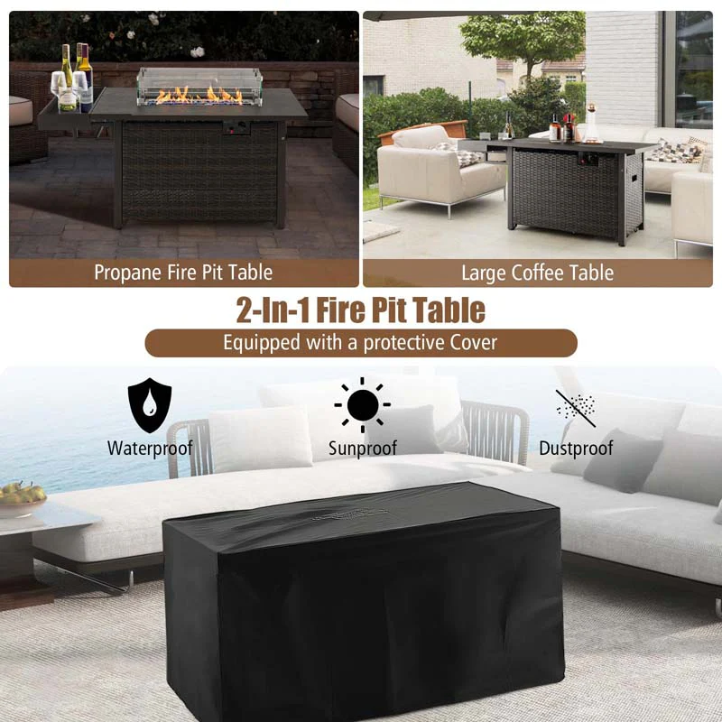 Eletriclife 52 Inches Outdoor Wicker Gas Fire Pit Propane Fire Table with Cover