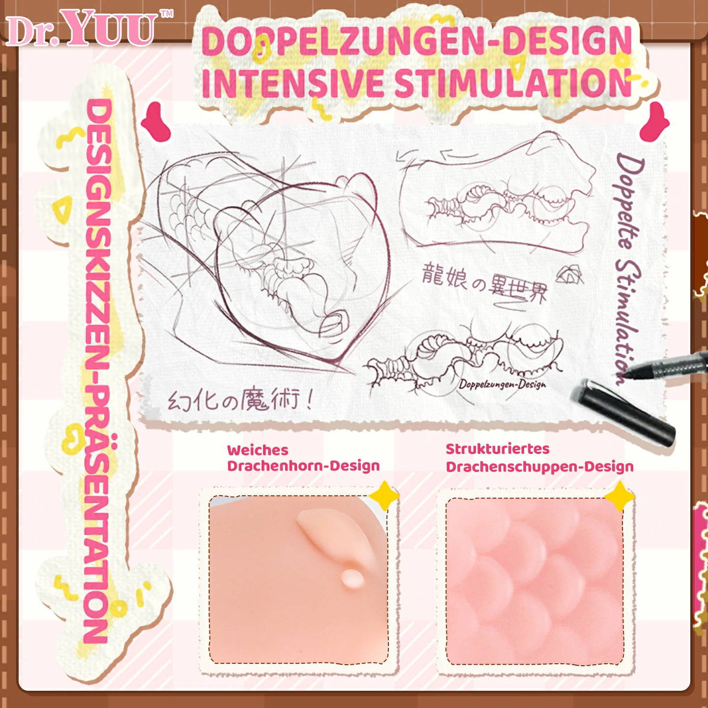 Dr.YUU Ryū-Musume Doppelzunge Masturbator mit Drachenhorn-Design und Noppenstruktur – Bild 3