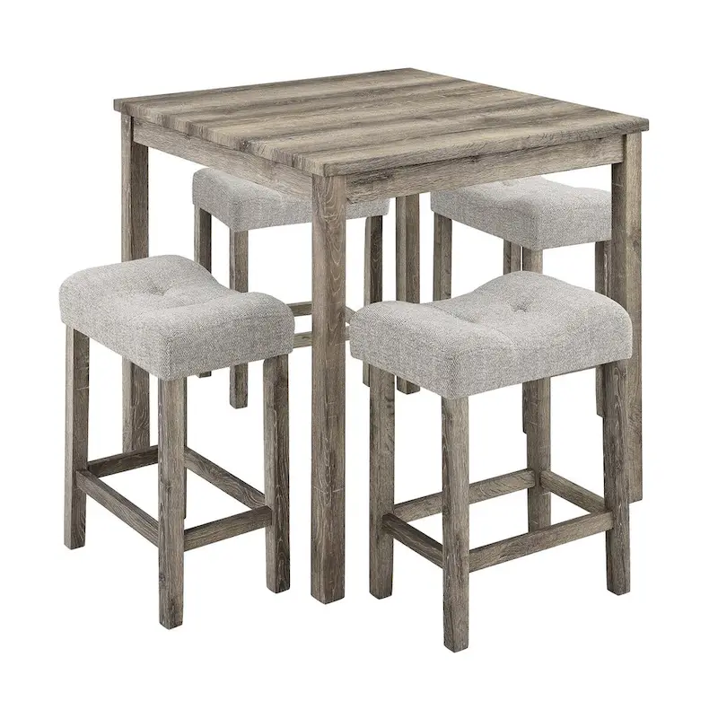5-Piece Wood Dining Set: Square Table with 4 Upholstered Chairs