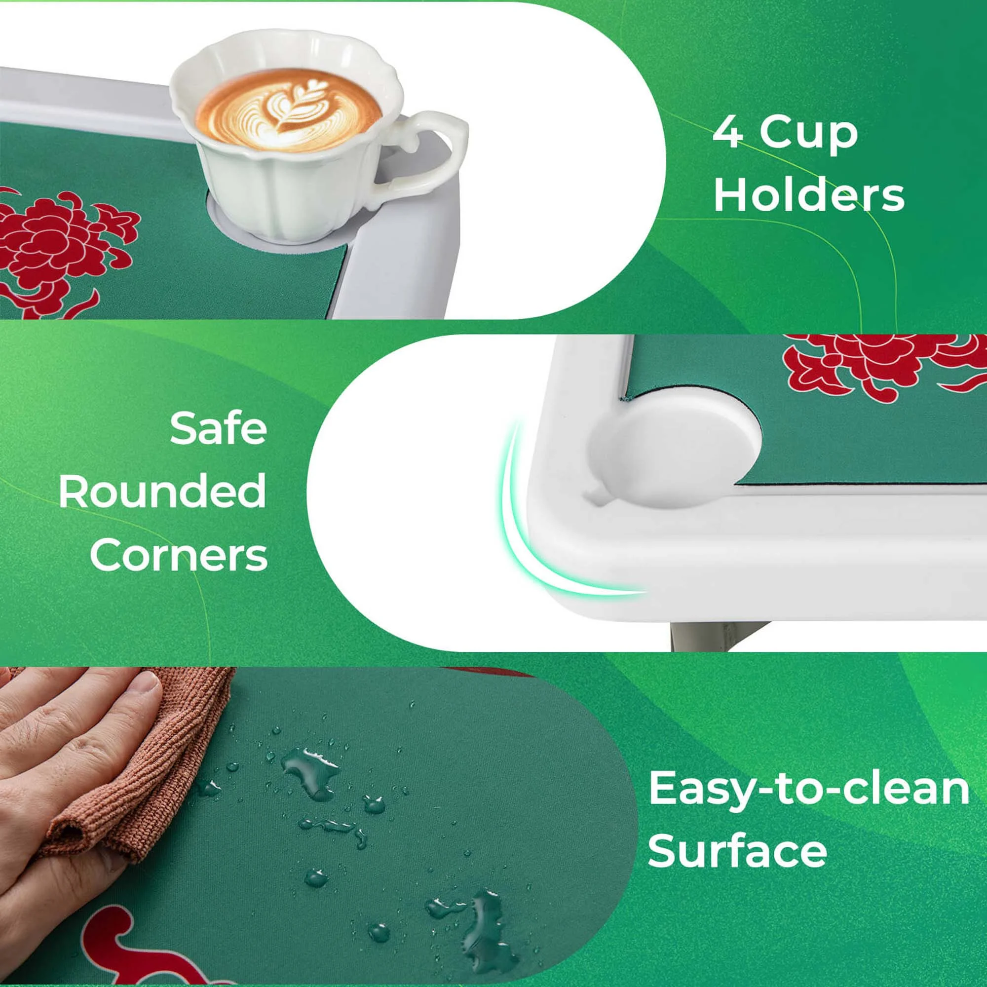 Costway 35" Folding Mahjong Table with Cup Holders & Smooth Felt Mat Carrying Handle Green - Image 39