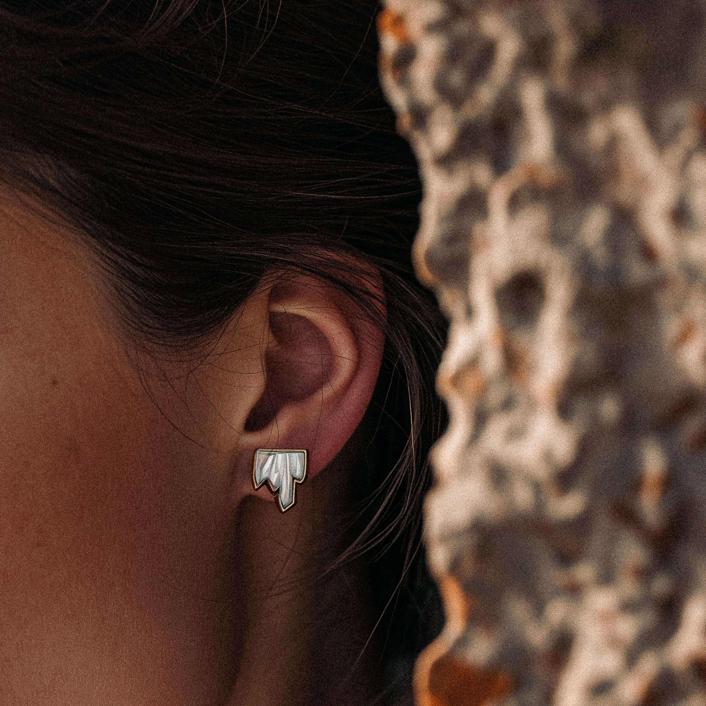 PUCES D'OREILLES TERRAMINERAL - CRISTAL INCOLORE, PLAQUÉ OR JAUNE 18 CARATS
