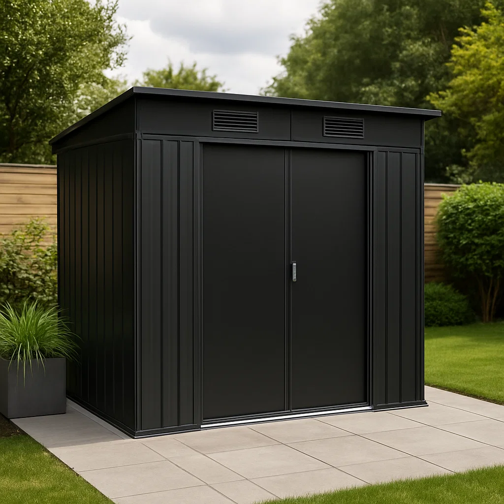 Caseta de jardín, Caseta metálica negra de acero galvanizado para exteriores, 180x150x200 cm vuKnqjb234qk