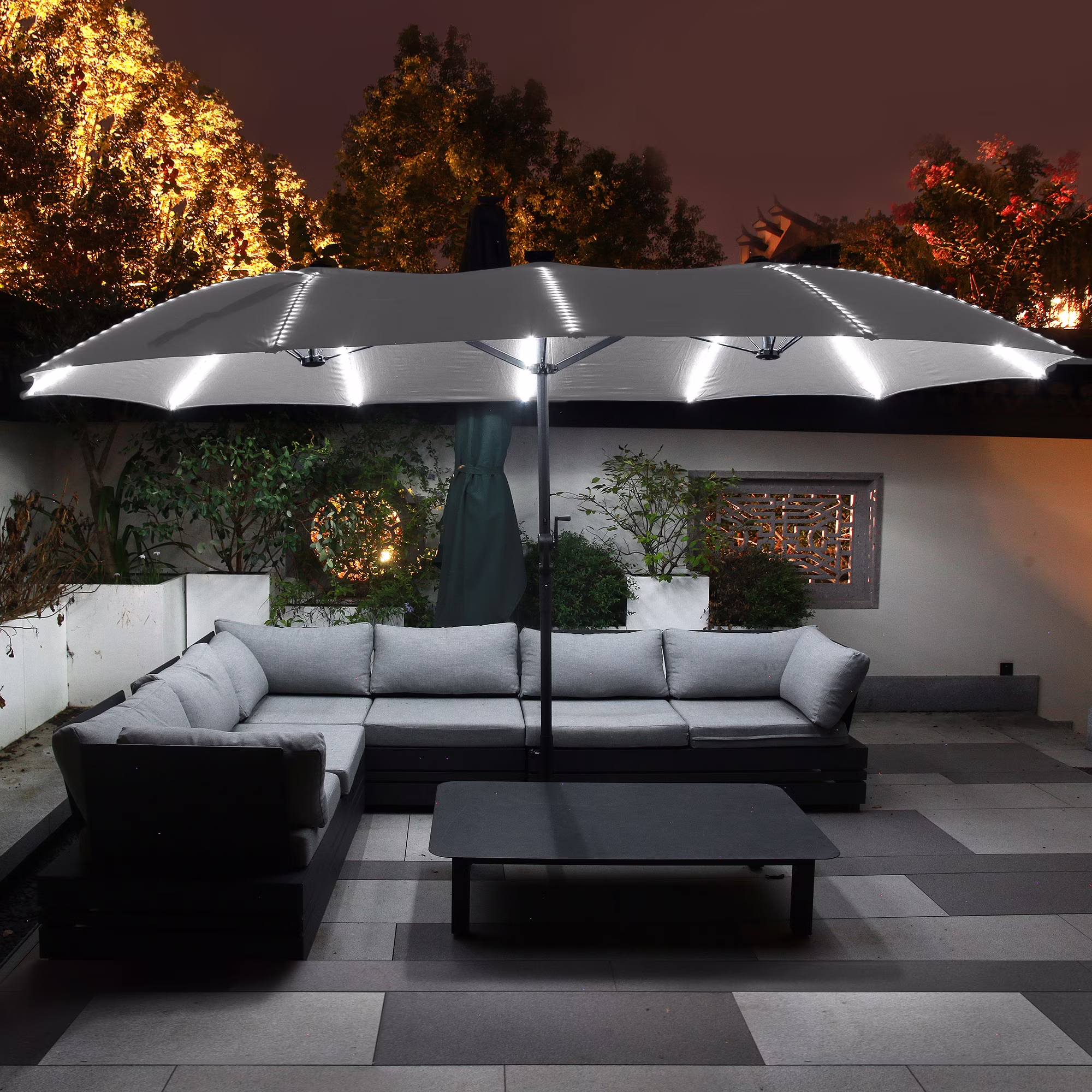 Mondawe 15ft Patio Umbrella, Large Double-Sided Solar LED Outdoor Umbrella with Fiberglass Ribs and Base for Deck Pool, Navy Blue - Image 5