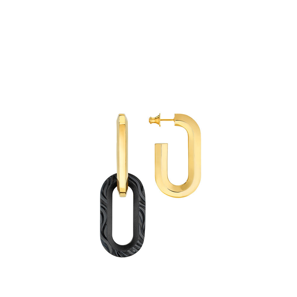 BOUCLES D'OREILLES EMPREINTE ANIMALE - CRISTAL NOIR, PLAQUÉ OR JAUNE