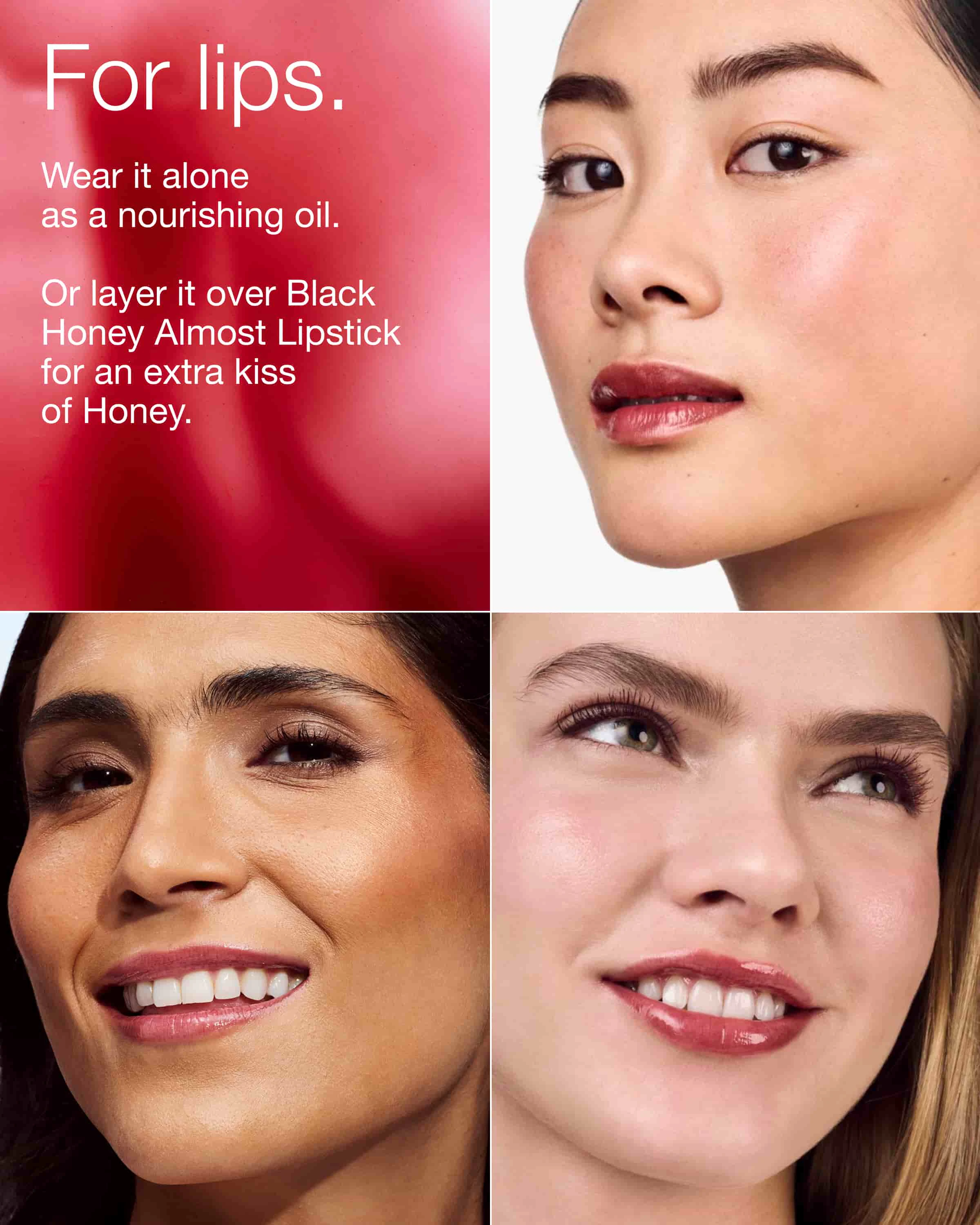 Clinique Pop™ Lip + Cheek Oil in Black Honey, Pink Honey and Nude Honey