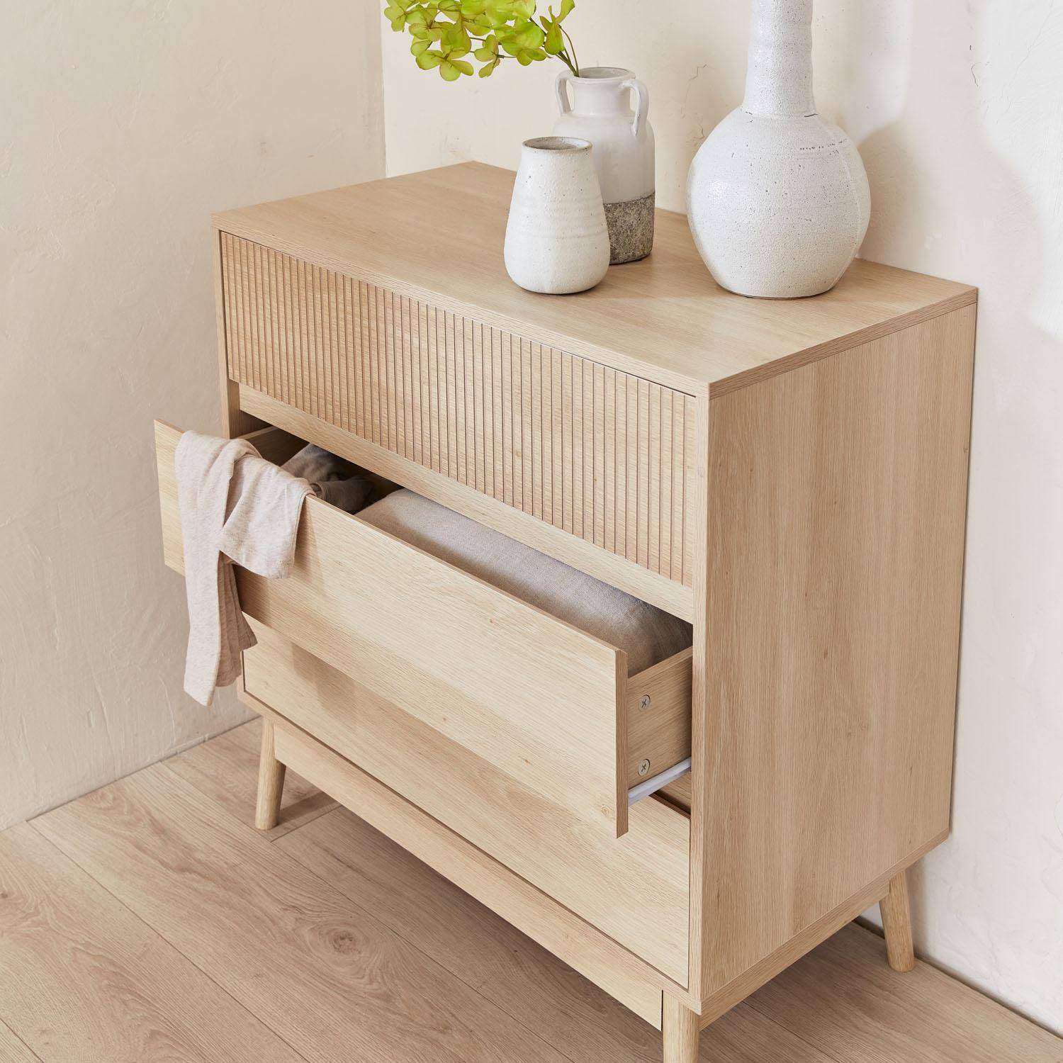 Linear - Cómoda con efecto madera, 3 cajones