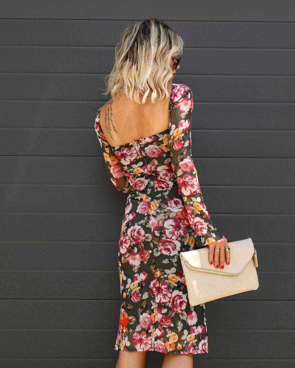 Maureen Floral Sheer Sleeve Midi Dress - Se7enfashion
