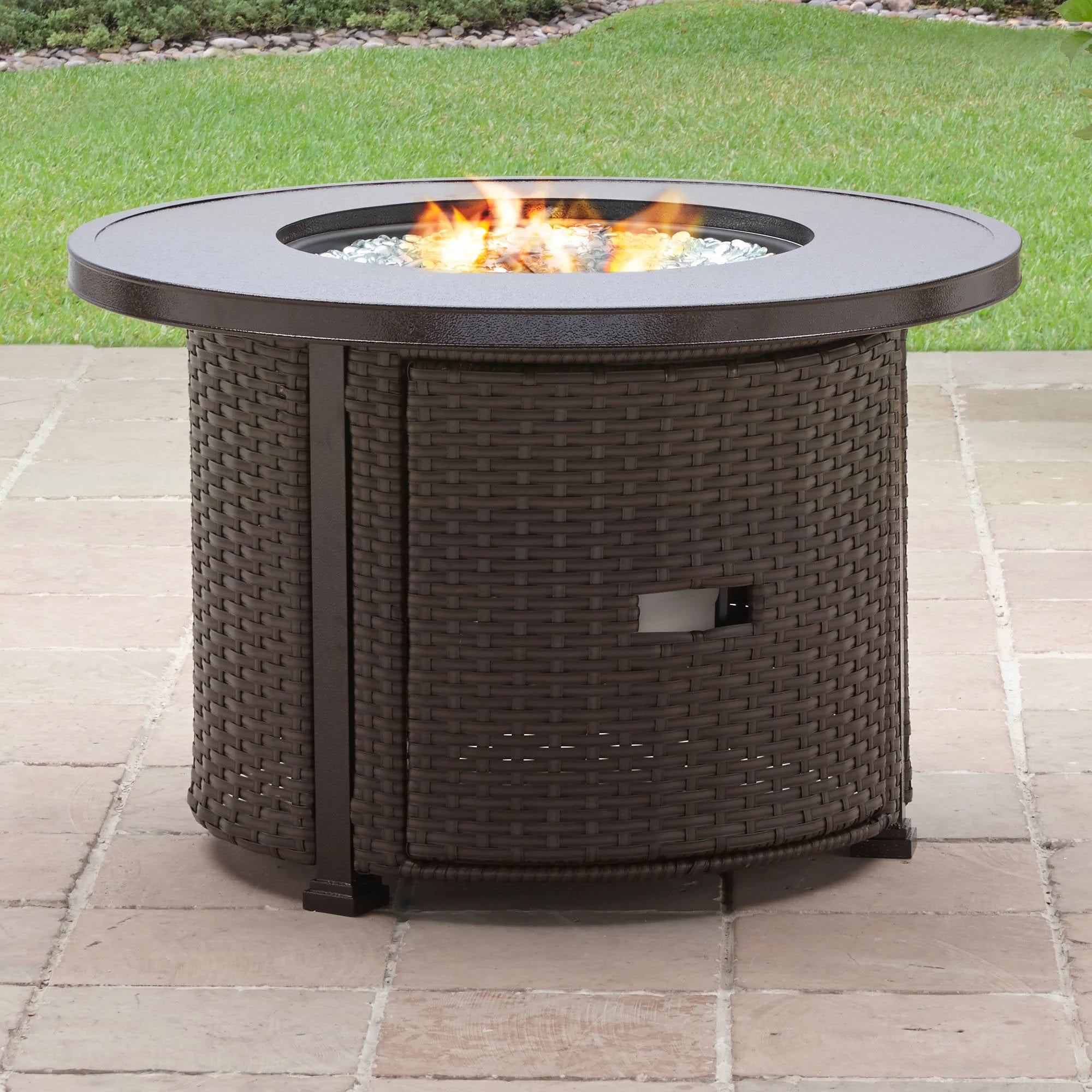 Better Homes & Gardens Colebrooke 37" Round 50,000 BTU Propane Gas Fire Pit Table with Glass Beads, Metal Lid and Protective Cover - Image 2