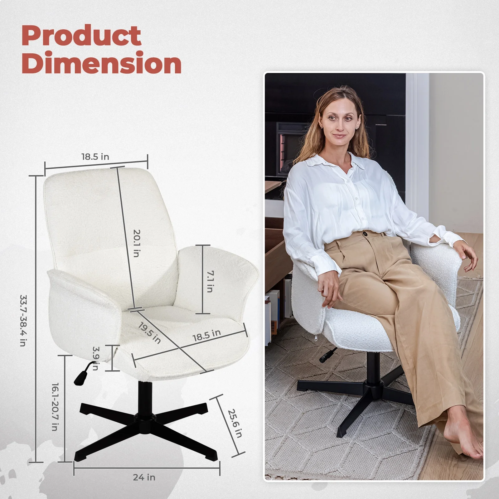 Homy Casa Home Office Desk Chair, Cute Vanity/Makeup Criss-Cross Chair, Upholstered Adjustable Swivel Armchair for Women/Girls - Image 5