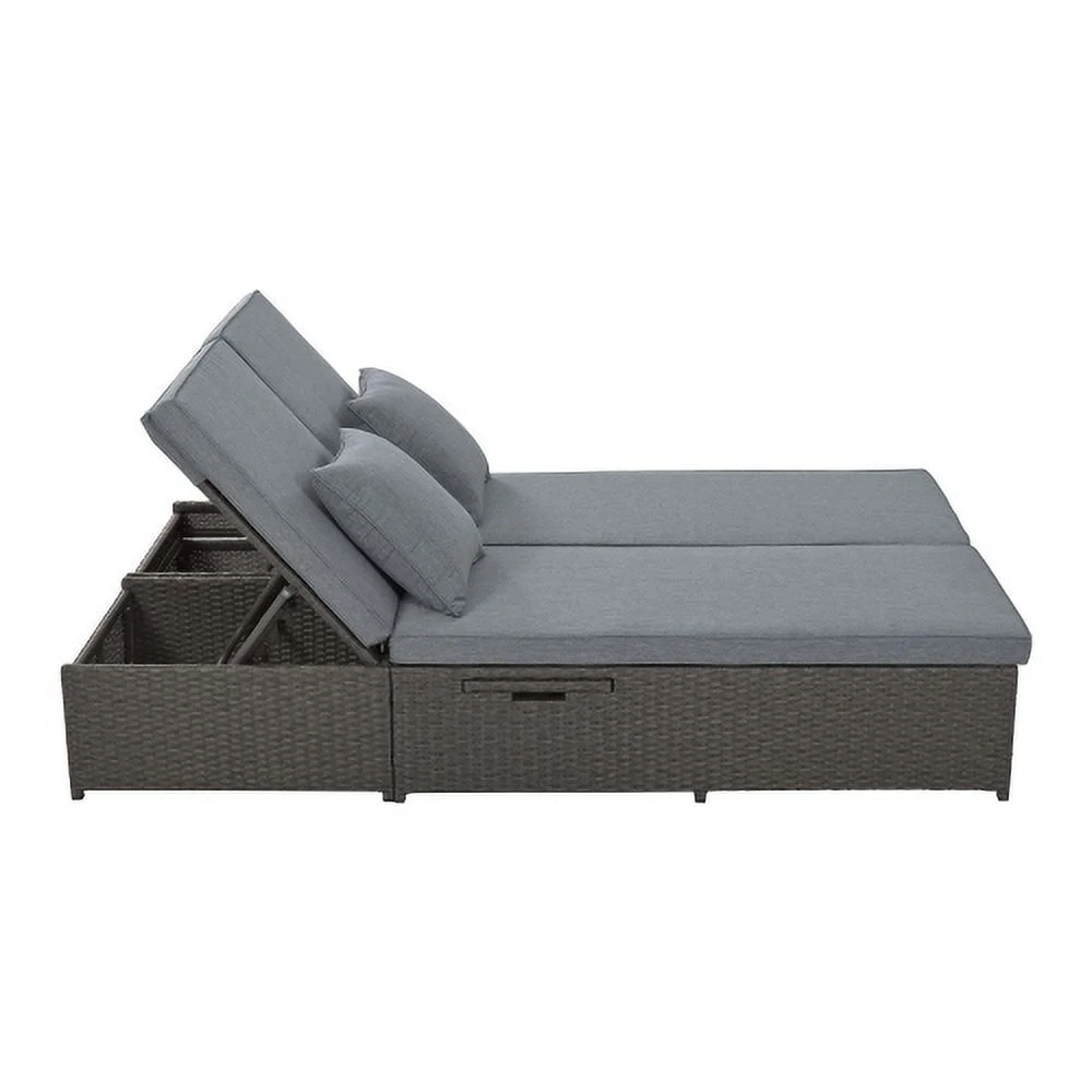 Harper & Bright Designs Rattan Outdoor Double Lounge Chaise 2-Person PE Wicker Outdoor Patio Sunbed with Canopy Cover for Backyard Garden Balcony, Beige+Black - Image 61