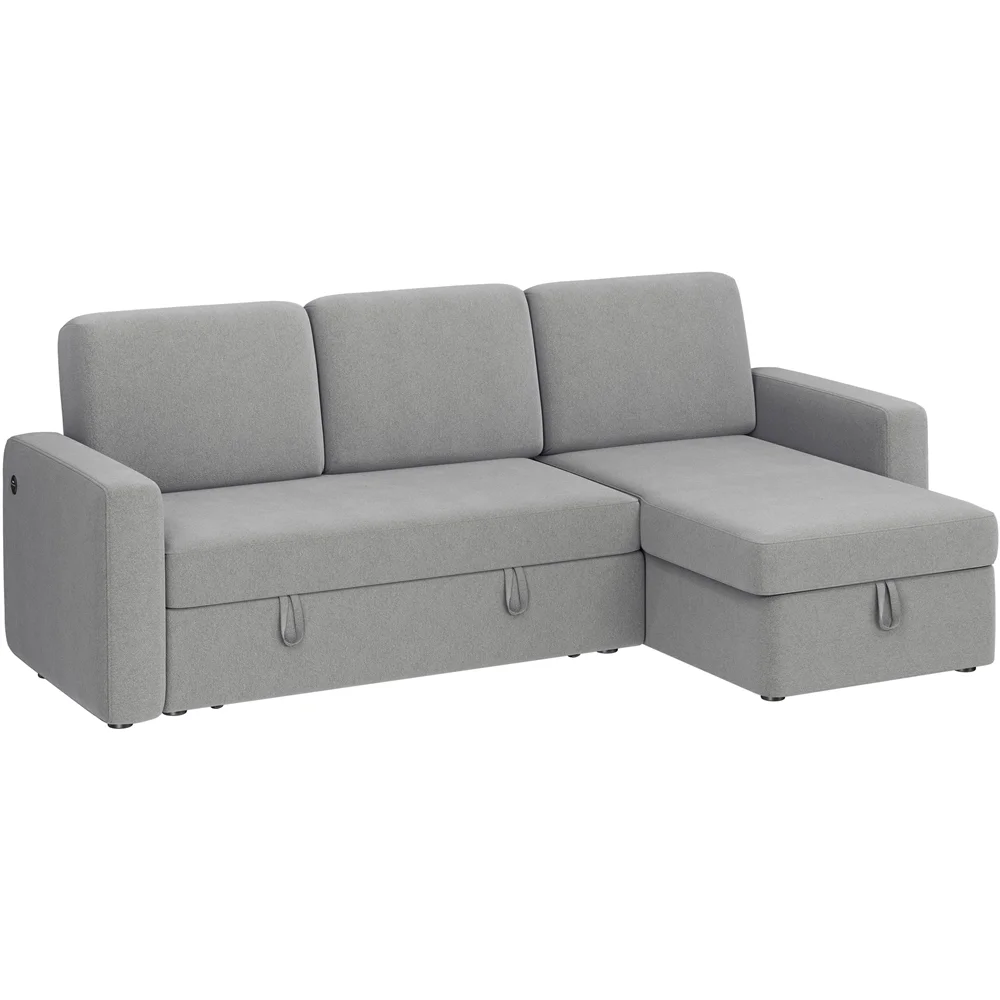 Alden Design Reversible Sectional Sofa with USB & Type-C Ports for Livingroom, Light Gray - Image 2