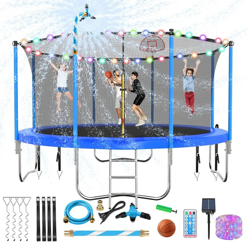 Trampoline With Enclosure Net And Adjustable Basketball Hoop - 8ft, 10ft, 12ft, 14ft, 15ft, 16ft Trampoline With Enclosure Net And Adjustable Basketball Hoop - 8ft, 10ft, 12ft, 14ft, 15ft, 16ft