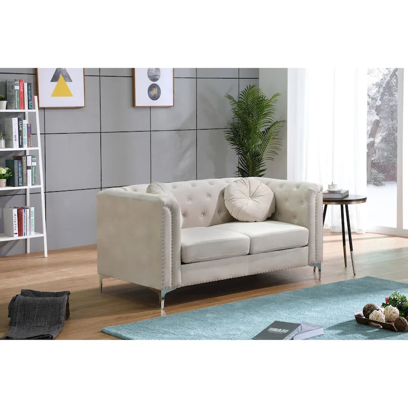 Velvet Button-Tufted Pompano Loveseat