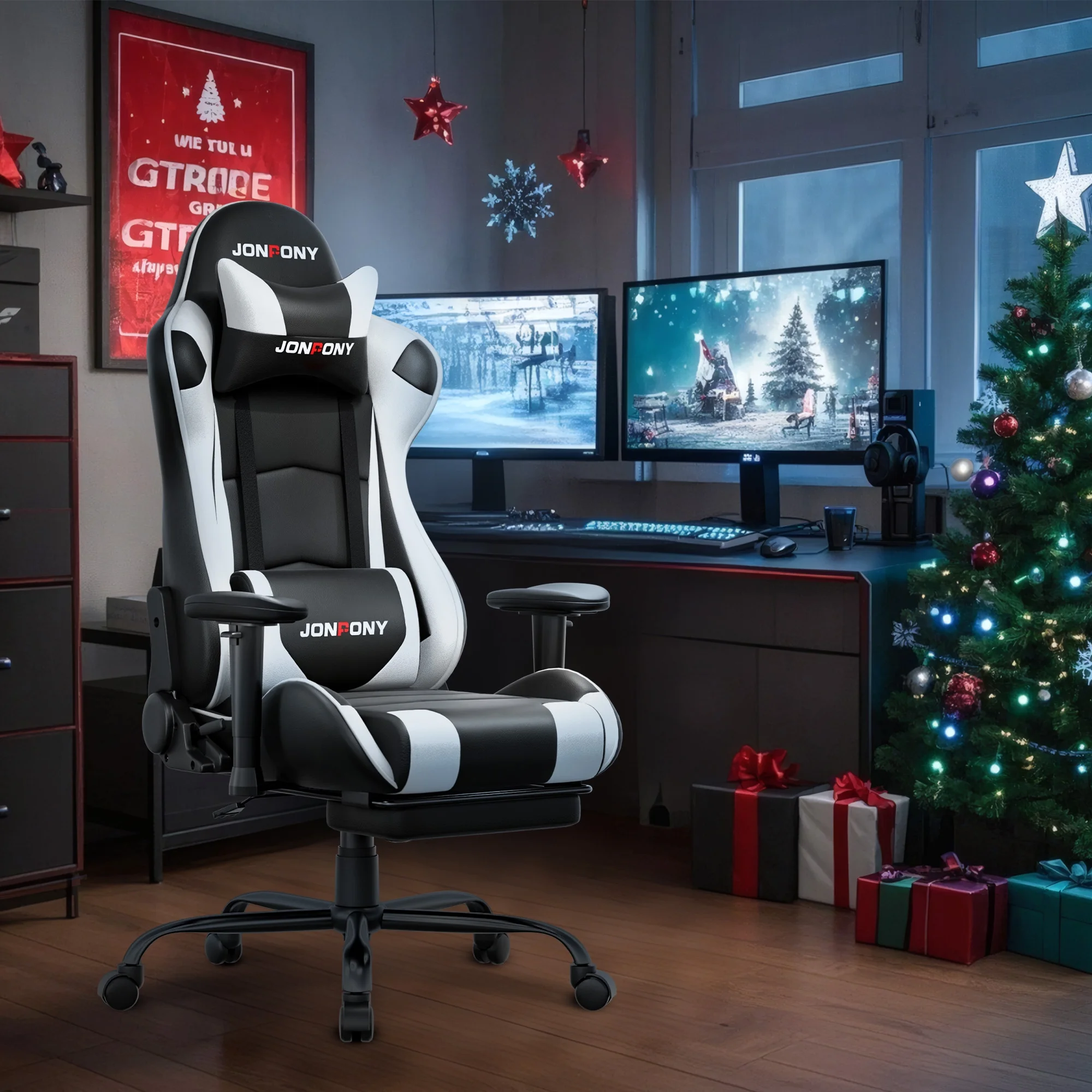JONPONY Big and Tall 500LBS Gaming Chair, Ergonomic Design, Gamer Chair PU Leather with Footrest and Lumbar Support, High Back Office Chair Support 8 Hours Long Sitting,Red Computer Chair,Red - Image 71
