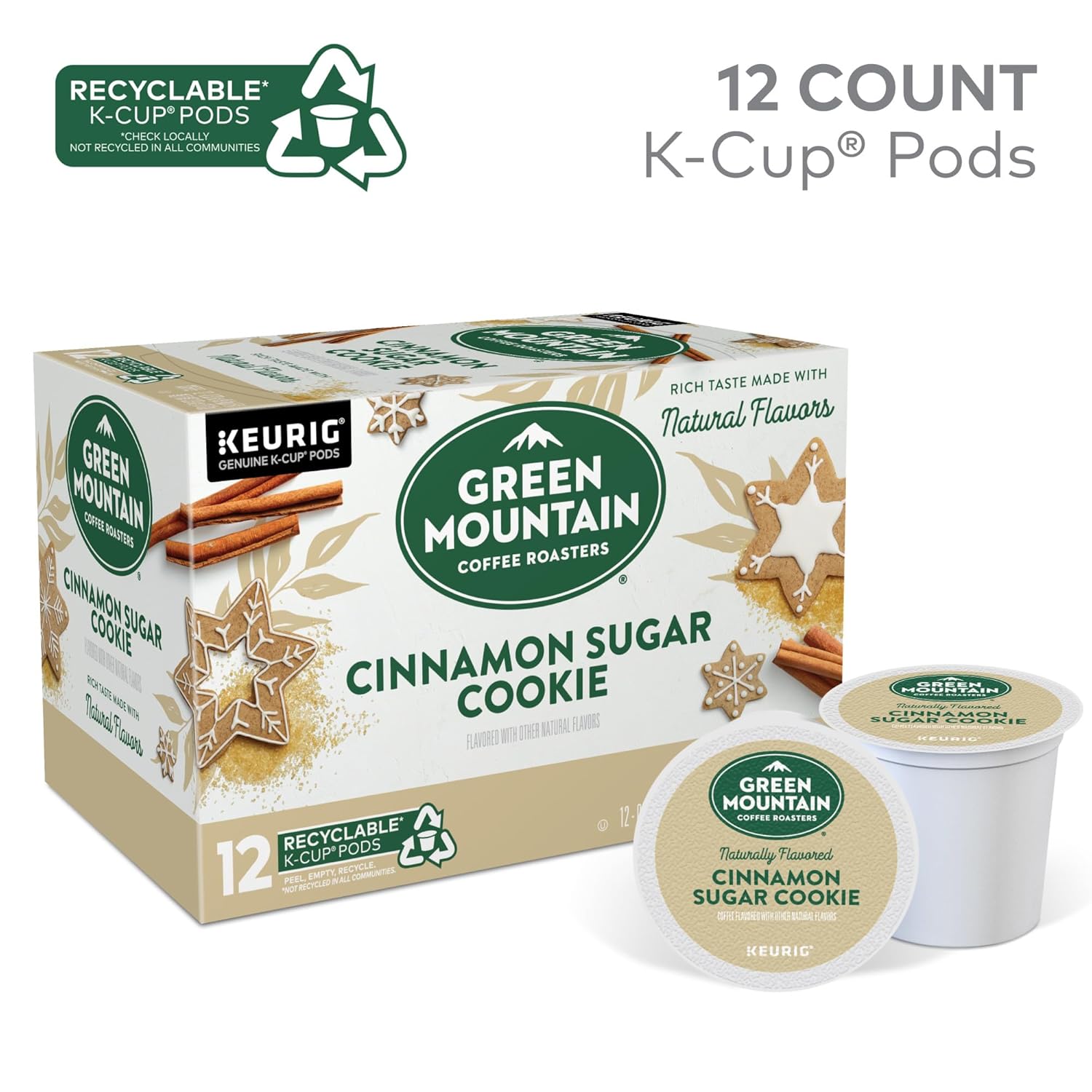 Green Mountain Coffee Roasters light roast Pod Cinnamon Sugar Cookie Coffee. 12 Count