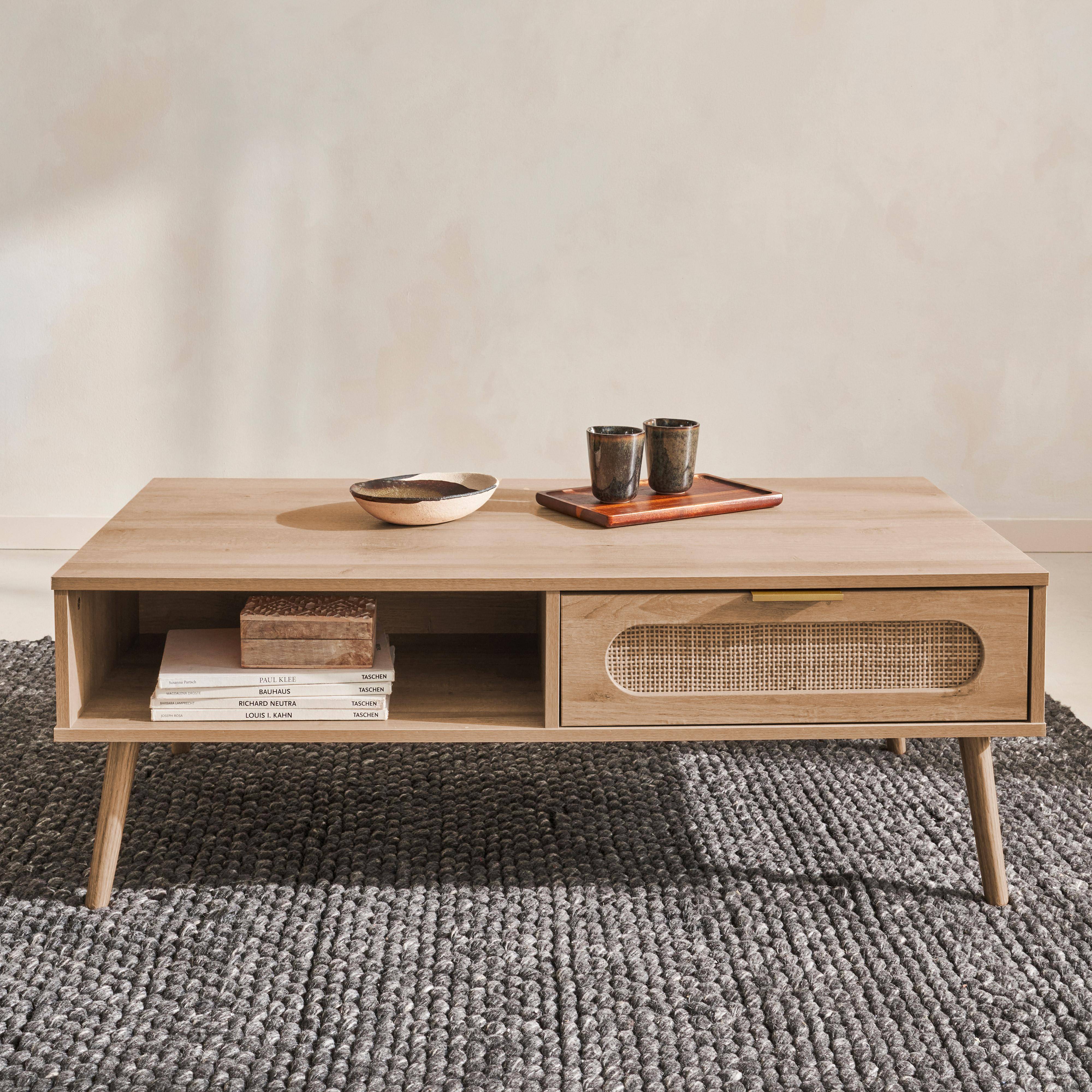 Eva - Mesa de centro estilo escandinavo, 1 cajón