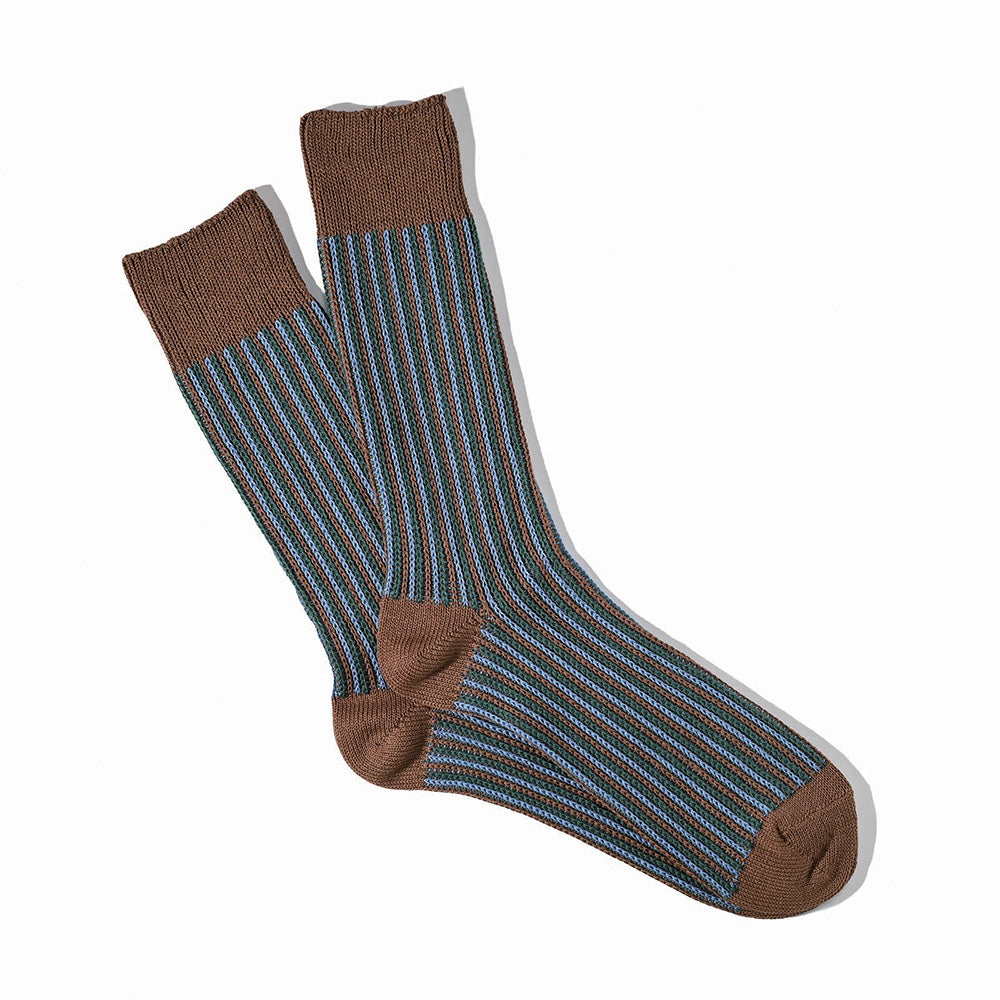Anonymous ISM - Chaussettes JQ Stripe Crew - Marron 70