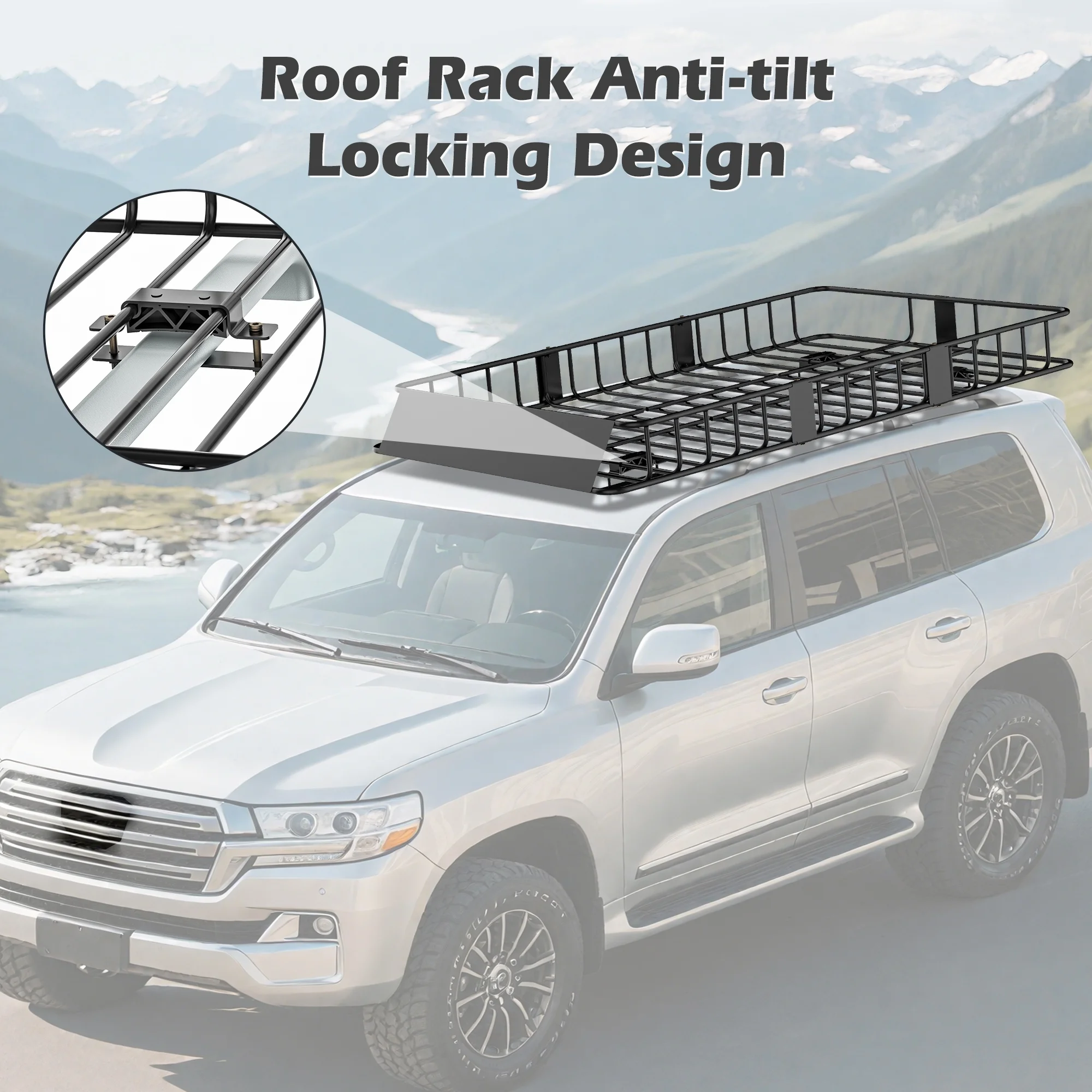 Naipo Roof Rack Cargo Basket,500 lb,64"x39"x6"Extendable Roof Luggage Holder Rack with 4 U-Bolts for SUV/RV,Camping - Image 5