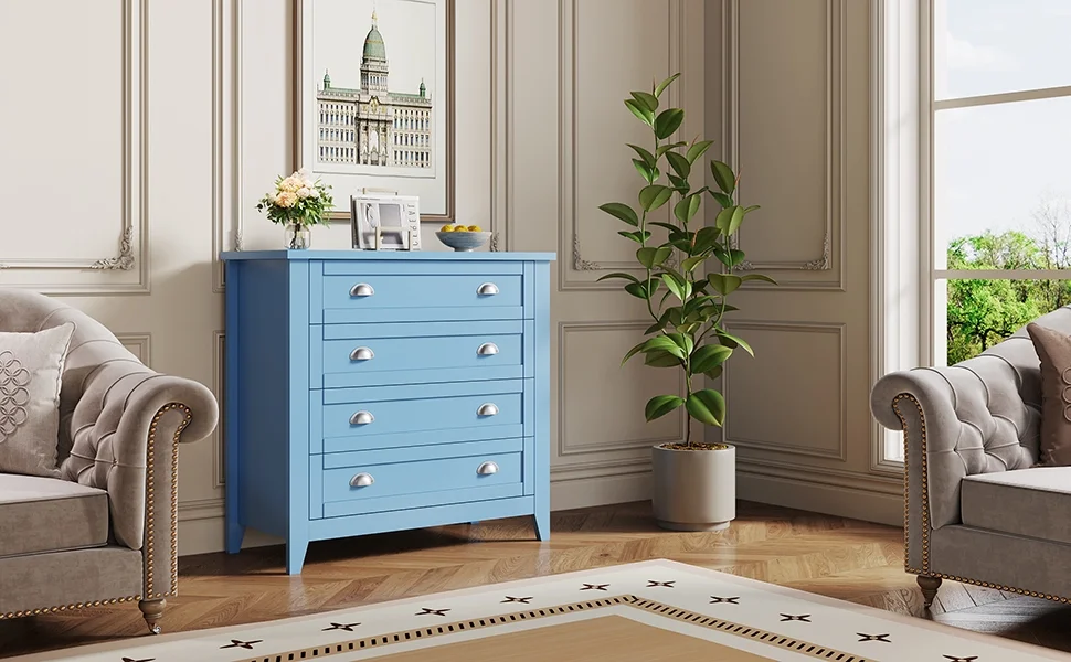 6 Drawer Dresser, Light Blue Elegant Chest of Drawers, Large Cabinet with Storage, Rustic Wood Chest of Drawers for Bedroom, Living Room, Hallway - Image 28