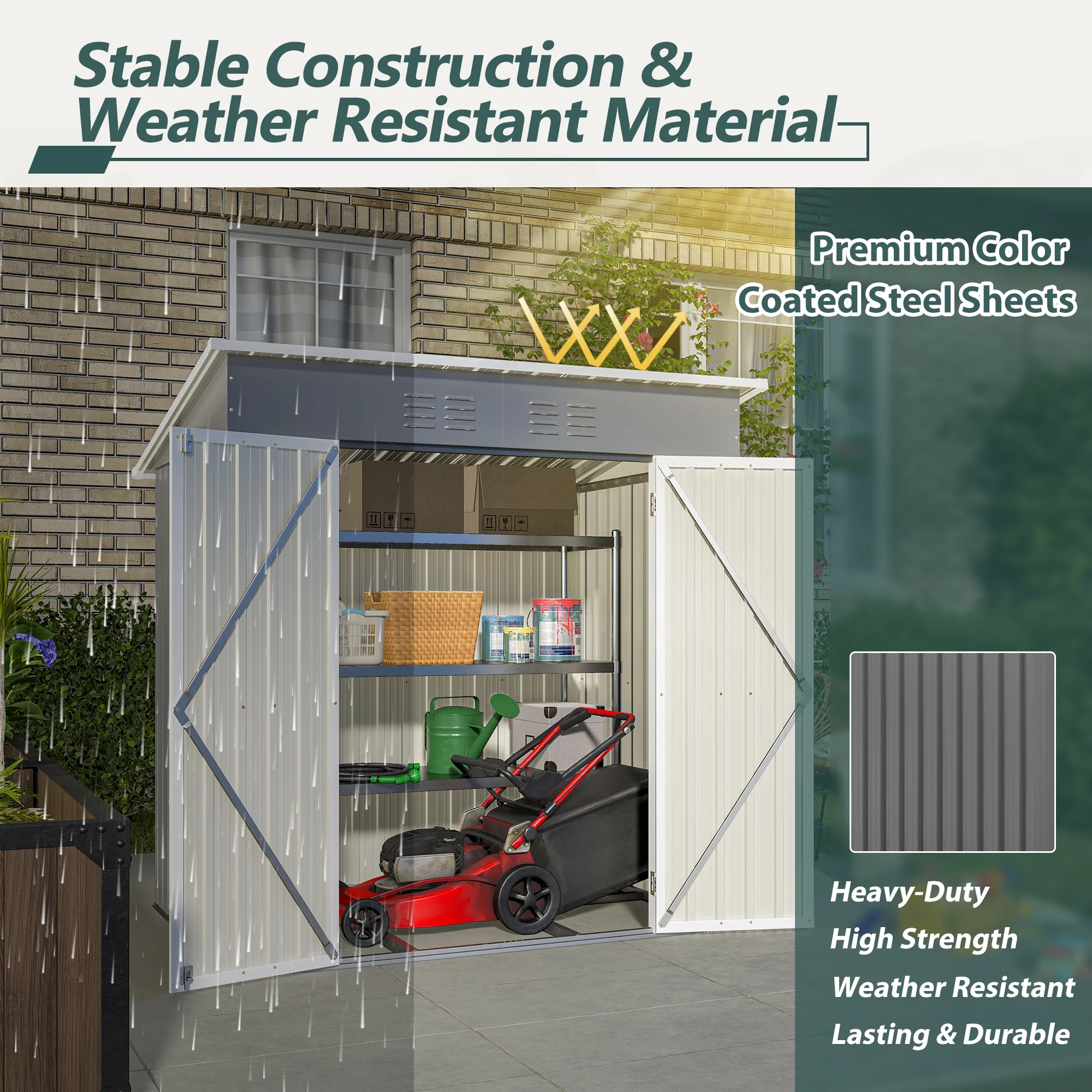 6 x 4 ft Outdoor Storage Shed with Floor Frame, Storage Sheds for Outside with Lockable Door, All Weather Garden Tool Shed with Air Vent for House Backyard Patio Lawn, Black - Image 15