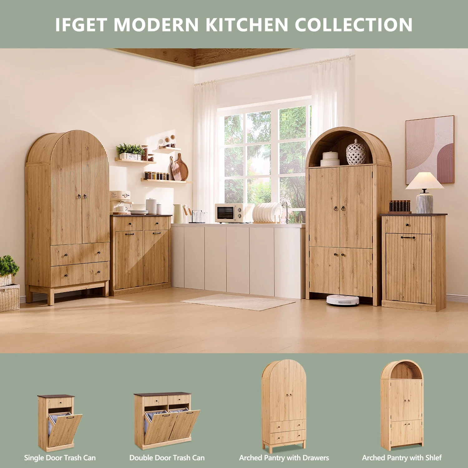 IFGET 71" Tall Arched Kitchen Pantry Storage Cabinet, Large Storage Cabinet with Adjustable Shelves, Pantry Cabinet for Kitchen, Dining Room - Image 10