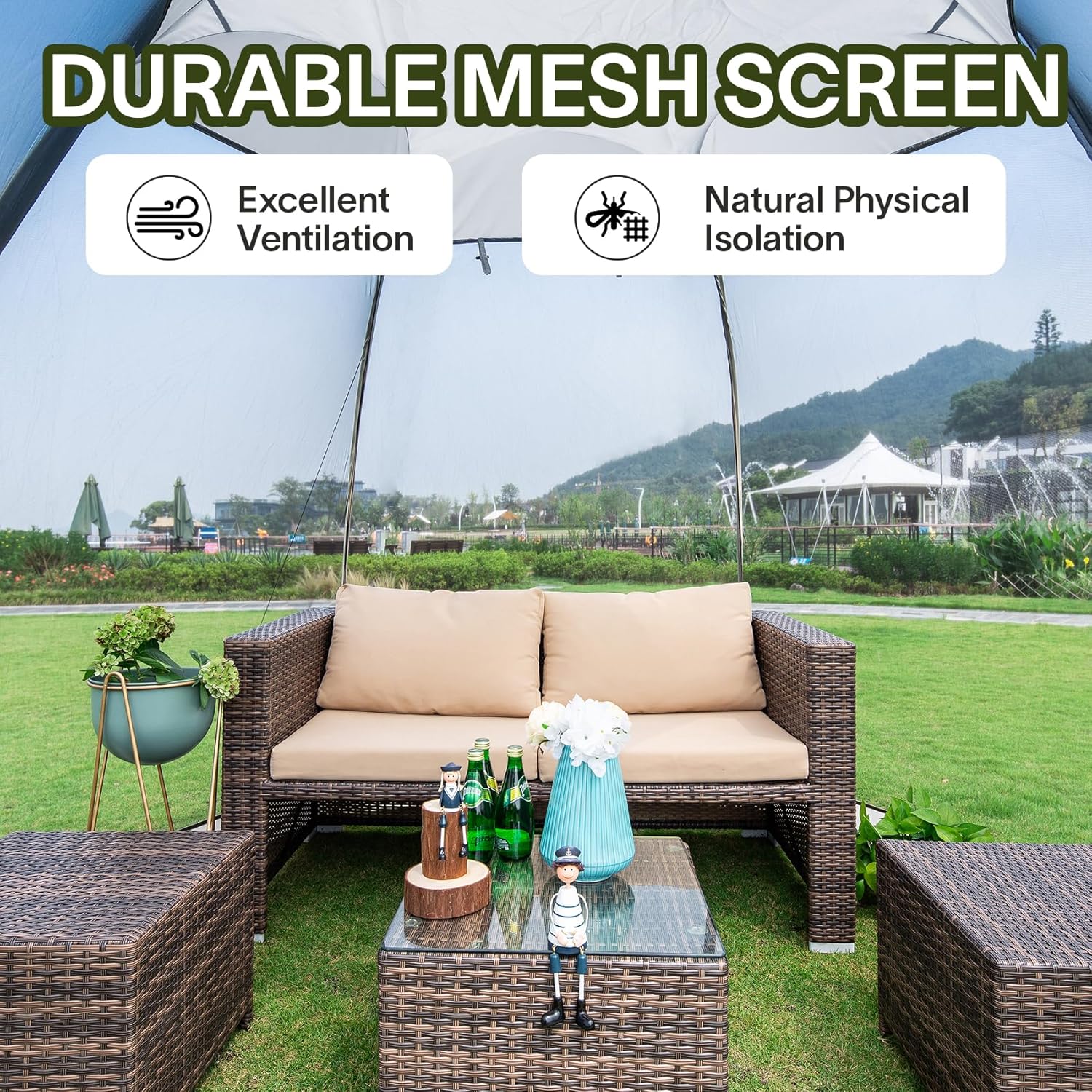 Screen gazebo sleeps 6-10-15 people Igloo-style canopy tent mosquito net on the sides Perfect