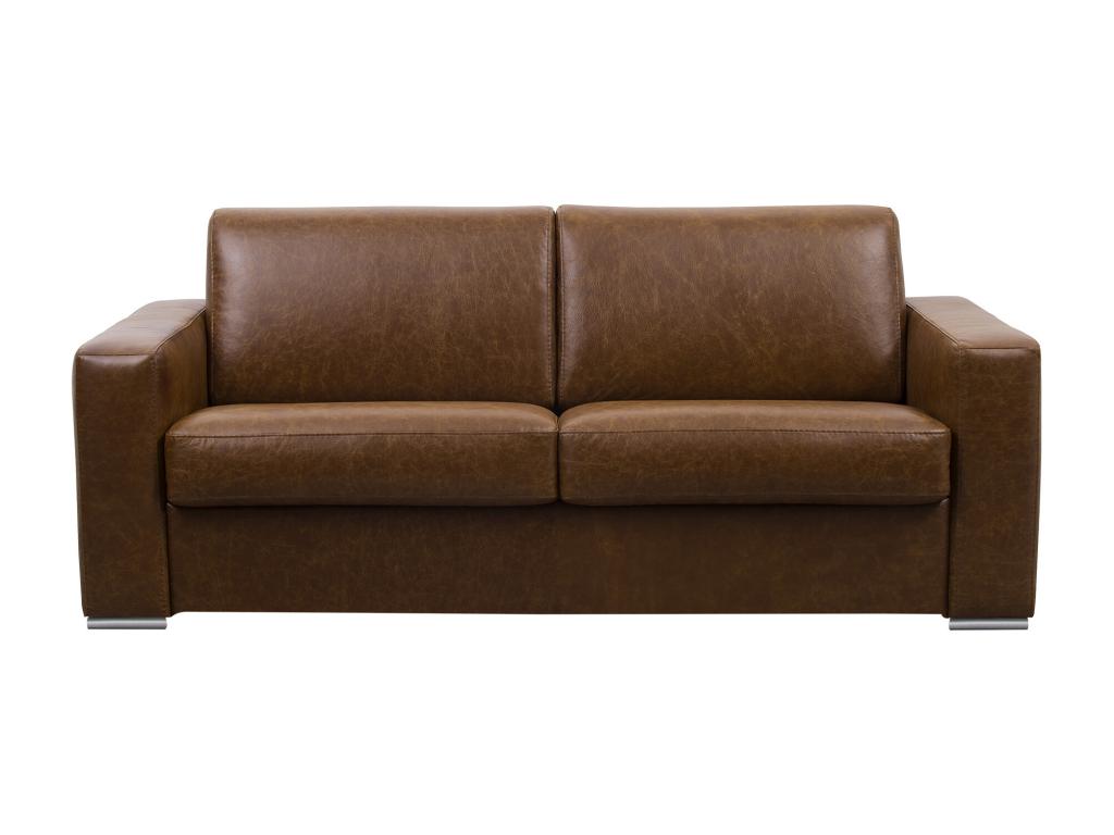 Sofá cama de 3 plazas con apertura italiana 100% piel de búfalo vintage caramelo colchón 22 cm DELECTEA II