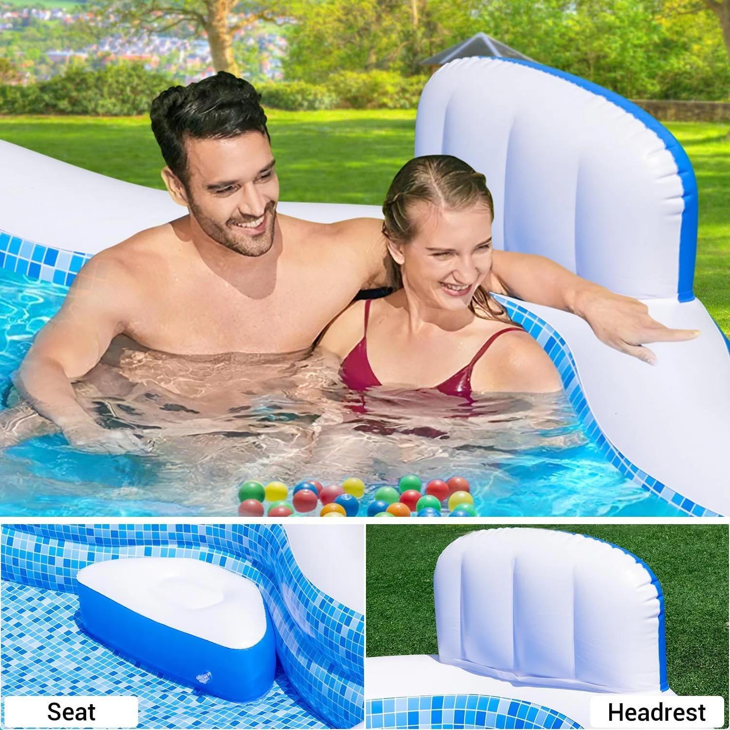 Large Inflatable Swimming Pool for Kids Adults, 121" X 90" X 22" Oversized Thickened Kiddie Pools Family Blow-Up Pool with Pump Seat, Inflatable Pools for Garden, Backyard, Indoor Outdoor Water Party - Image 2