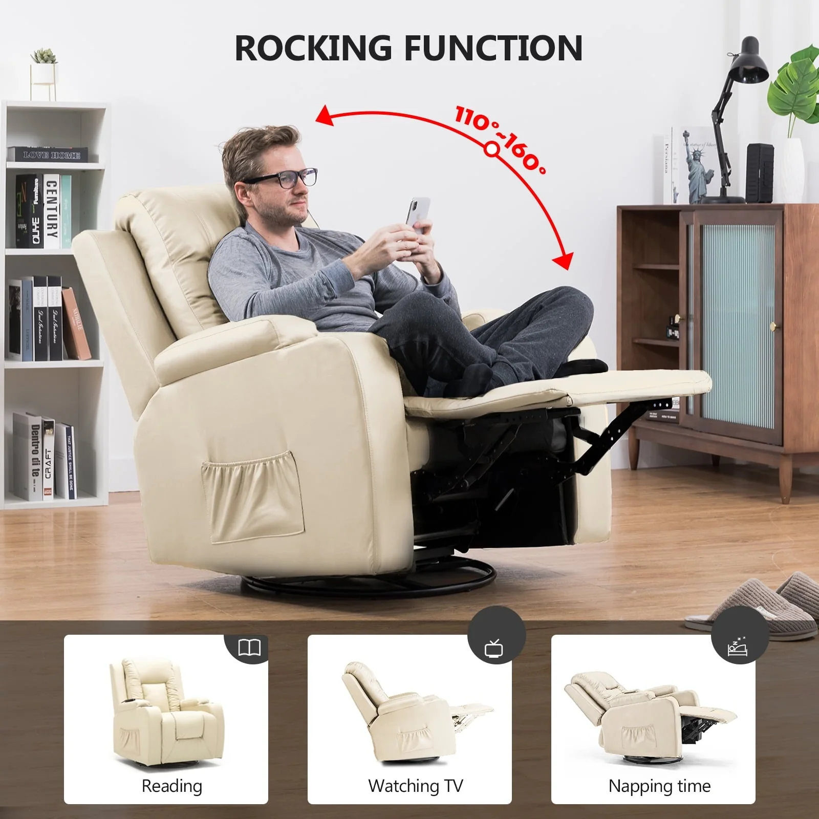 ComHoma Massage Recliner Chair with Heated Massage PU Leather Chair, Cream White - Image 5