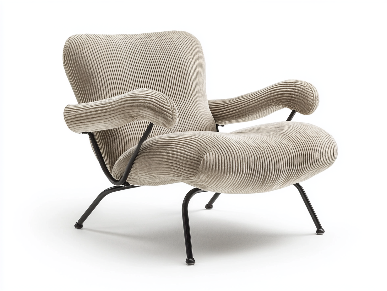 Sillón de salón de estilo moderno de mediados de siglo con diseño elegante de canalé