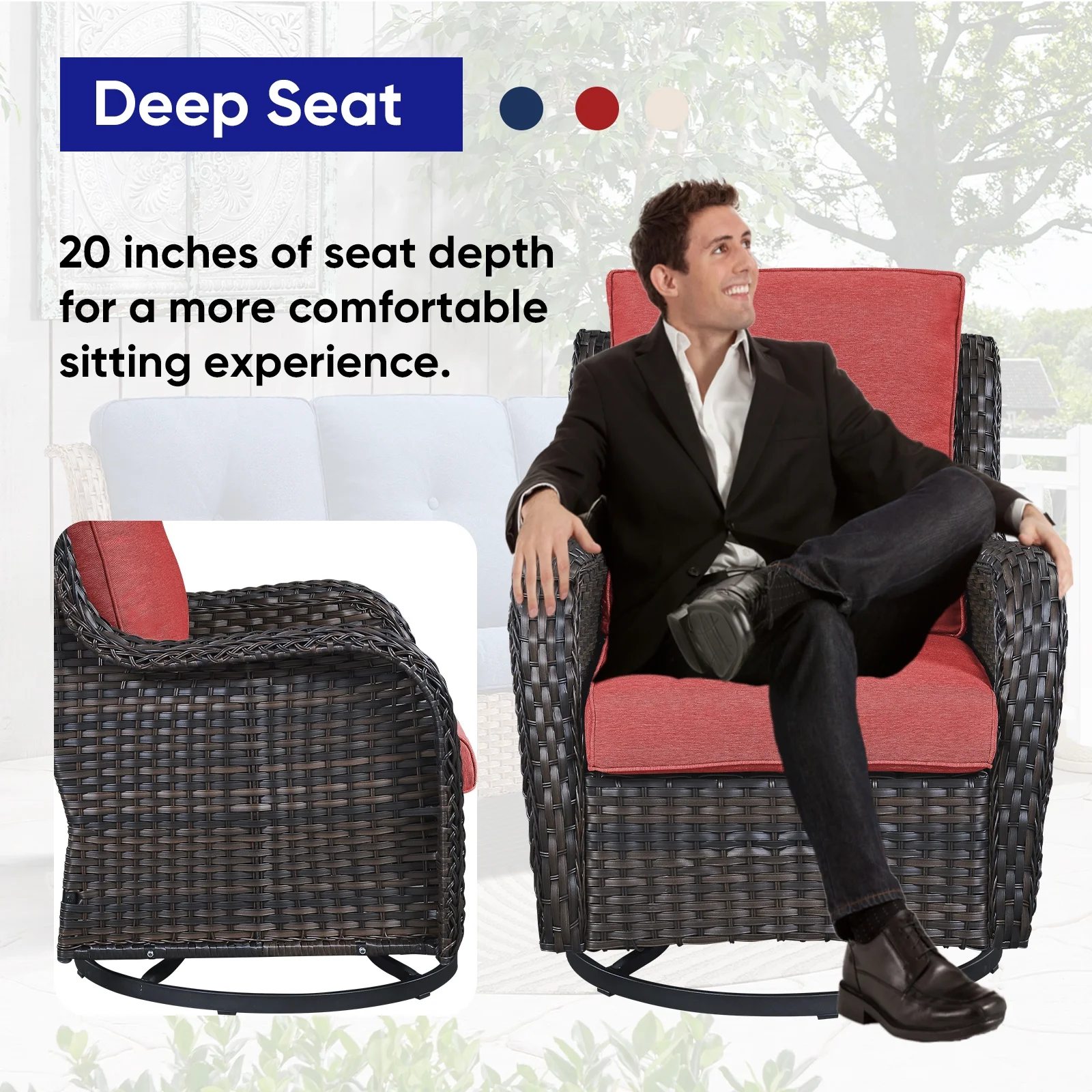 POCASSY 3 Piece Patio Set Outdoor Wicker Glider Rocking and Swivel Chairs with Cushions - Image 21
