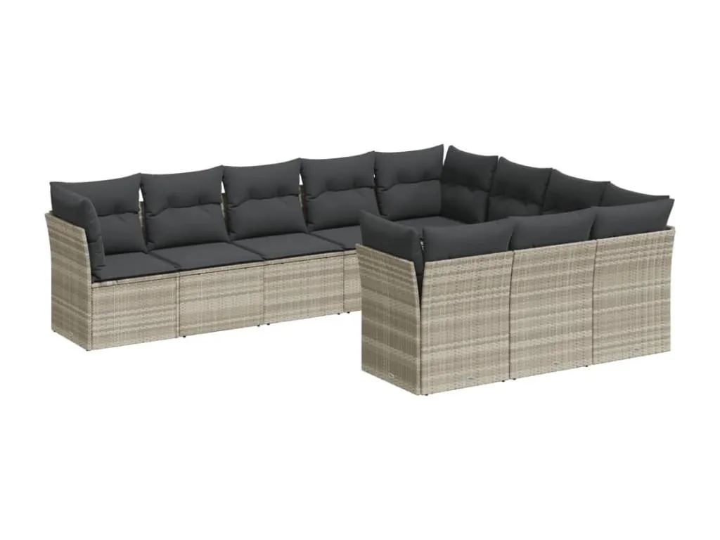 Set sofás jardín 10 pzas con cojines ratán sintético gris claro 69188NKPP