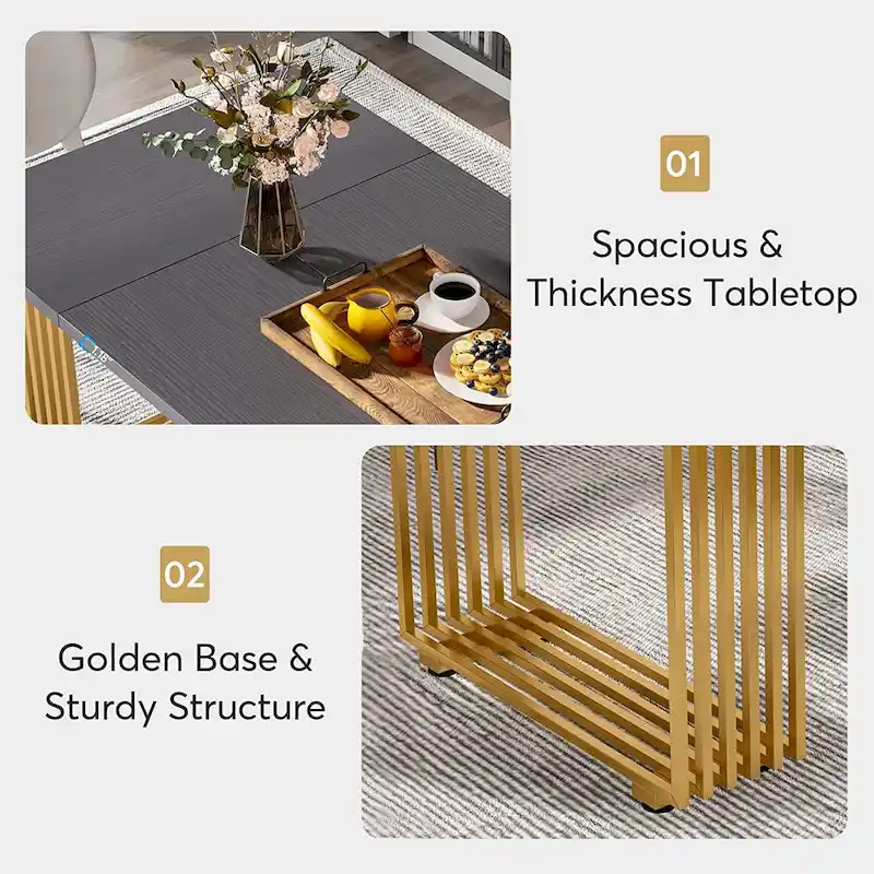 Modern Dining Table with Rectangular Top and Metal Base for 6 to 8 Seating