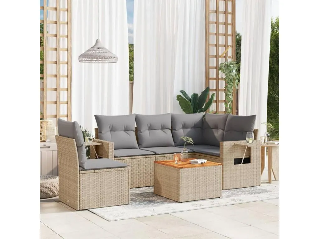 Juego de sofás jardín con cojines beige mezcla 6 pzas ratán PE