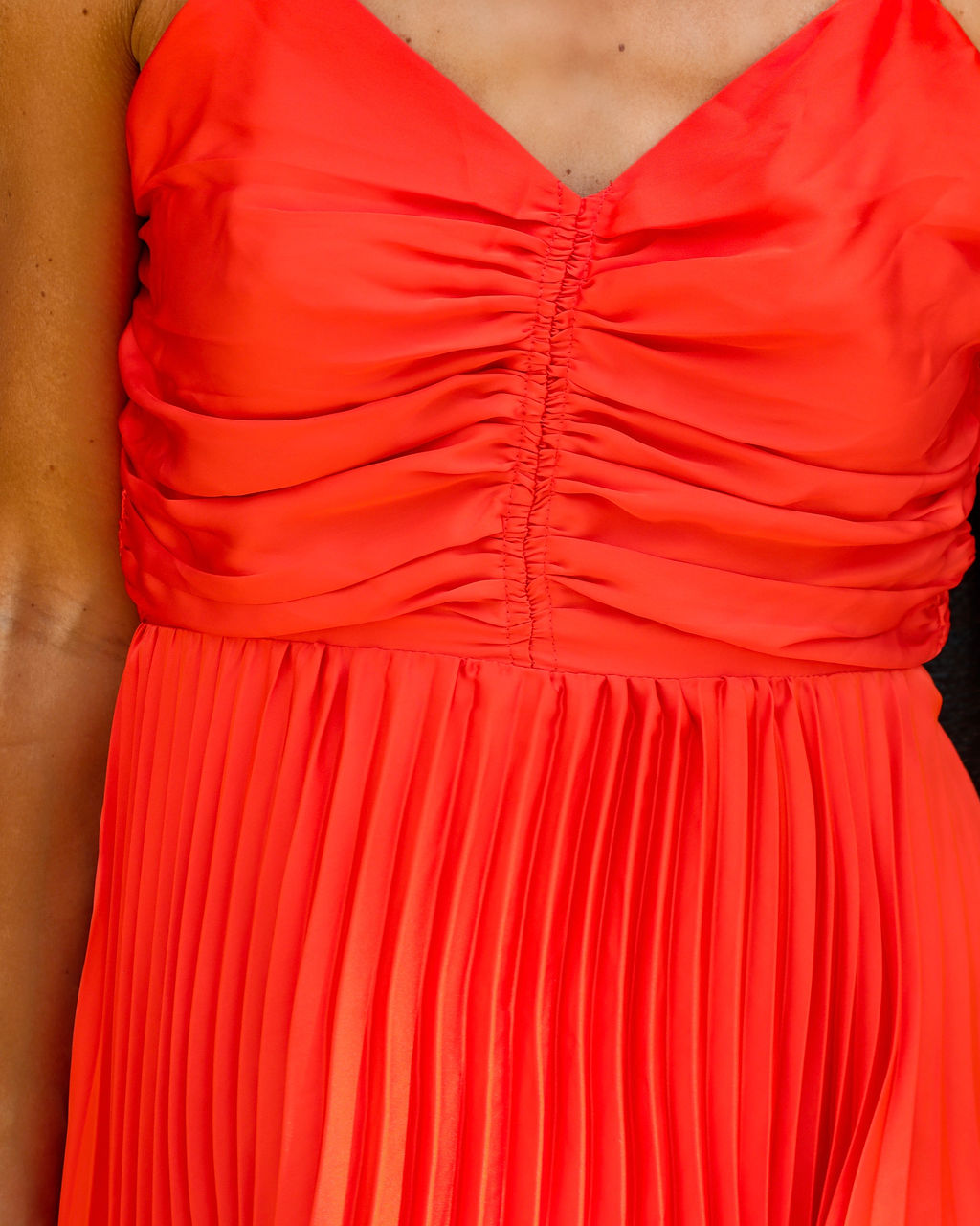 Classic Bombshell Satin Pleated Midi Dress - Orange - FINAL SALE - Se7enfashion