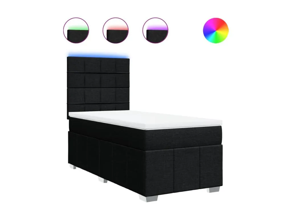 Cama box spring con colchón tela negro 80x200 cm tsi3522437