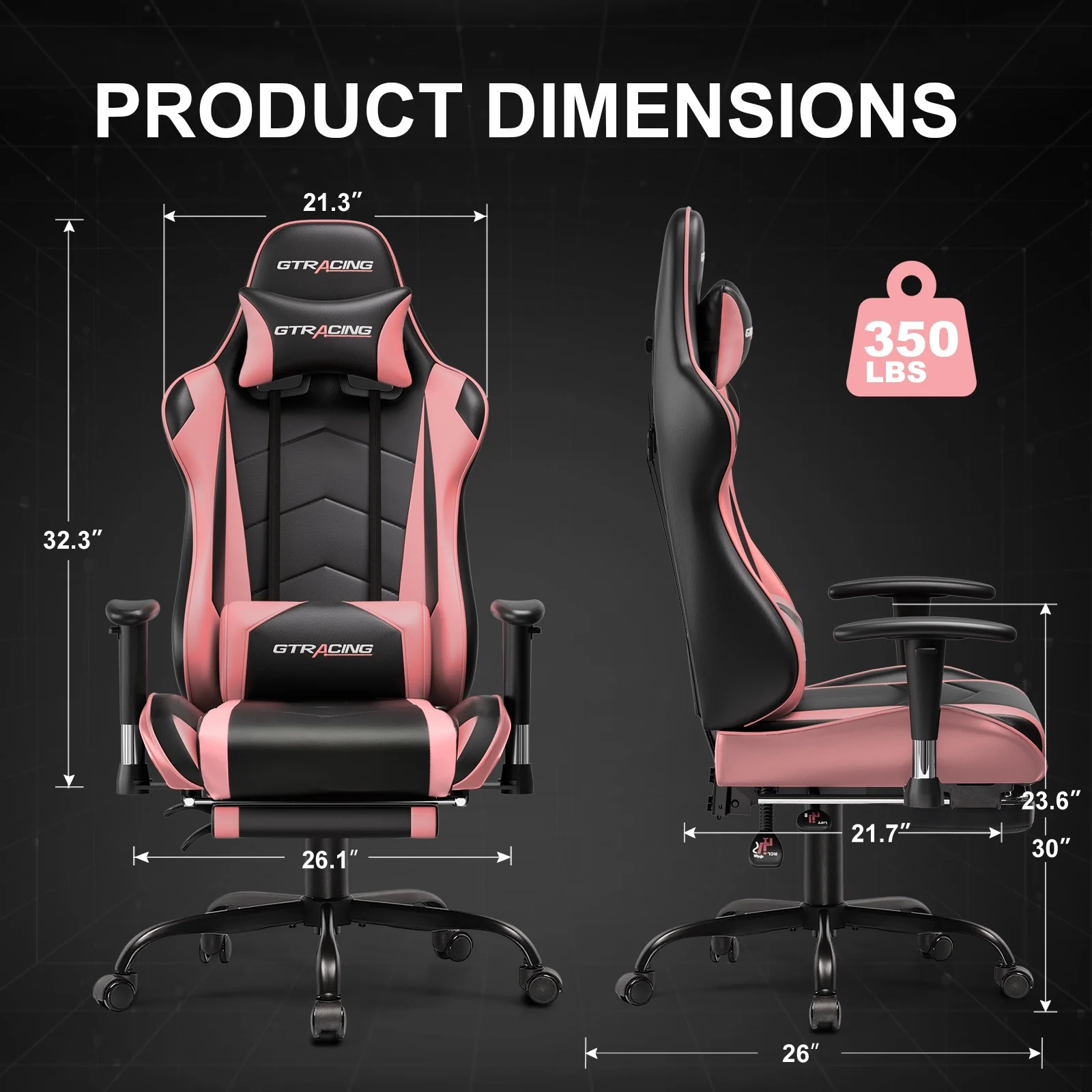 GTRACING Gaming Chair, Ergonomic Office Desk Chair with Lumbar Support, PU Leather, Footrest & Adjustable Headrest, Red - Image 32