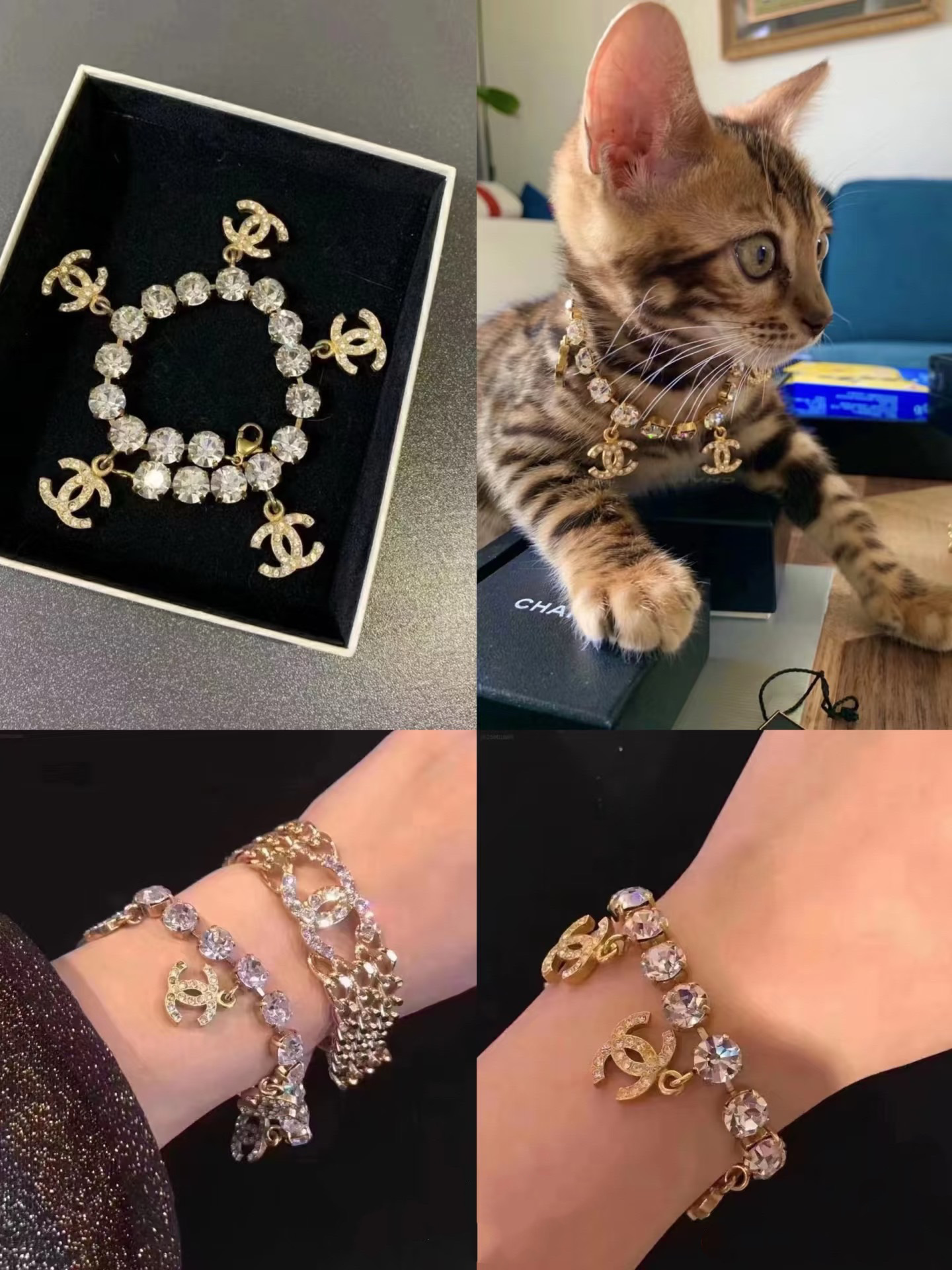 Chanel Full Diamond Prong Rhinestone Bracelet Necklace - Original Replica Club